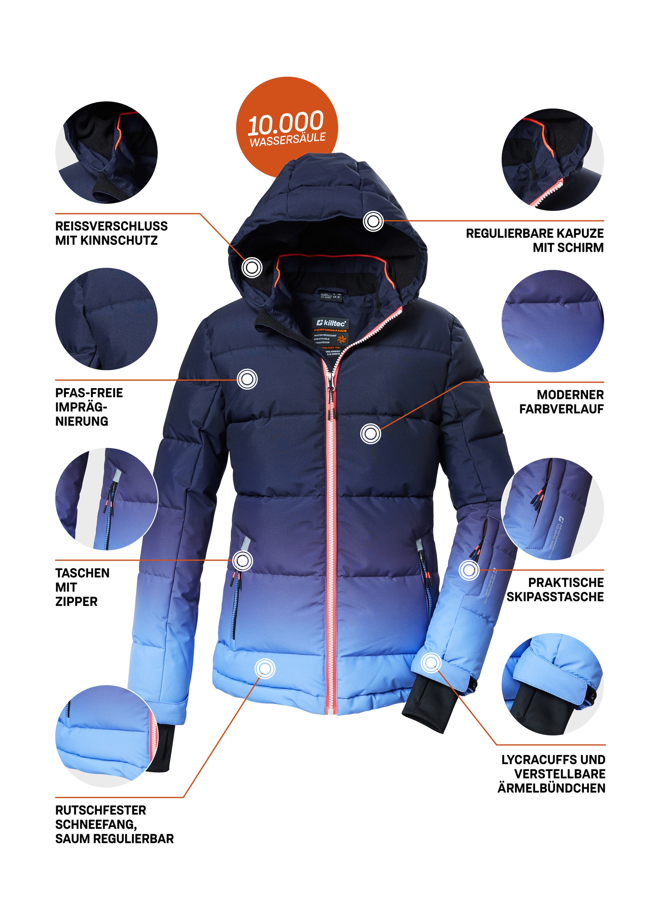 Killtec Skijacke »KSW 330 GRLS SKI QLTD JCKT«, Wasserabweisende Winterjacke, atmungsaktiv, verstellbare Kapuze