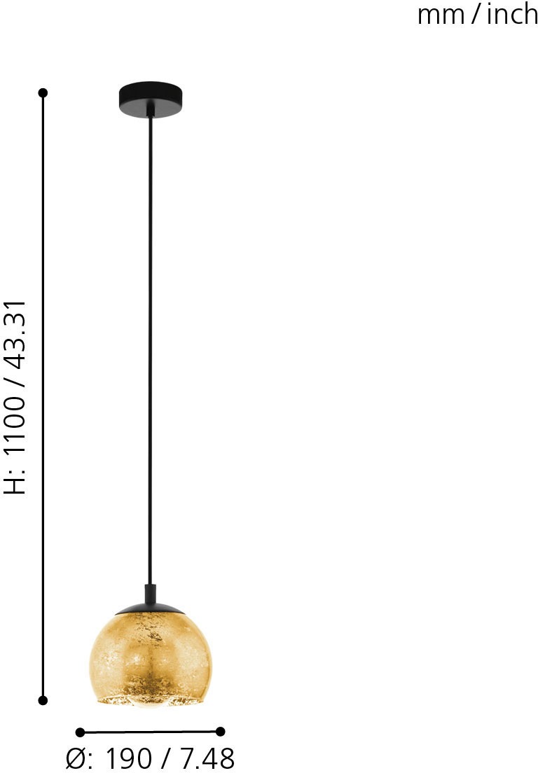 EGLO Pendelleuchte »ALBARACCIN«, 1 flammig, Leuchtmittel E27 | ohne Leuchtmittel, schwarz / Ø19 x H110 cm / Pendellampe / Esstischlampe / Wohnzimmer