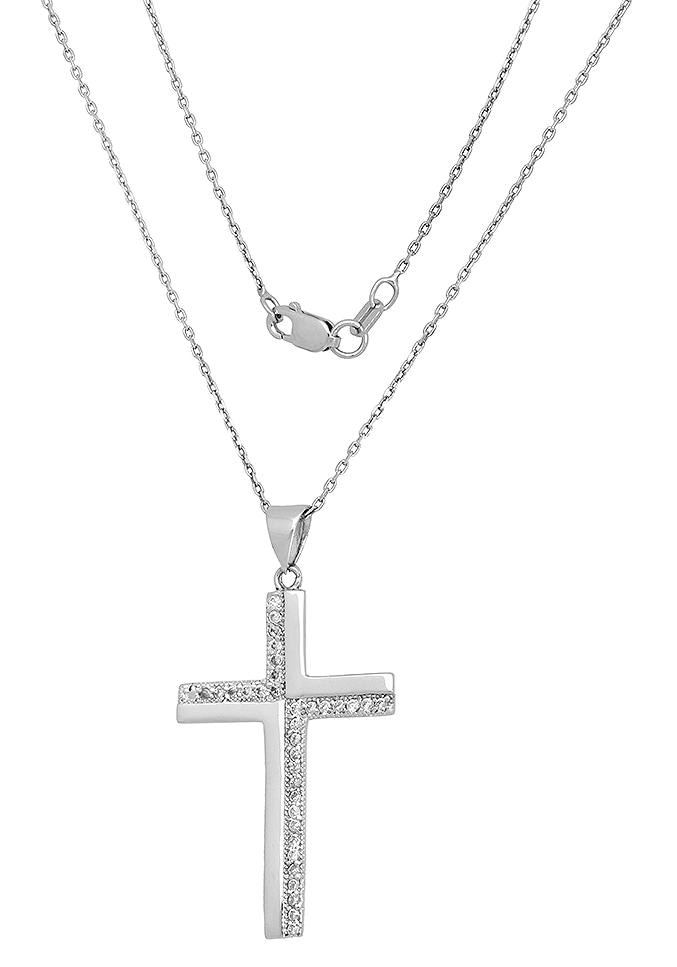 Firetti Kette mit Anhänger »Schmuck Geschenk Silber 925 Halsschmuck Halskette Ankerkette Kreuz«, mit Zirkonia (synth.)