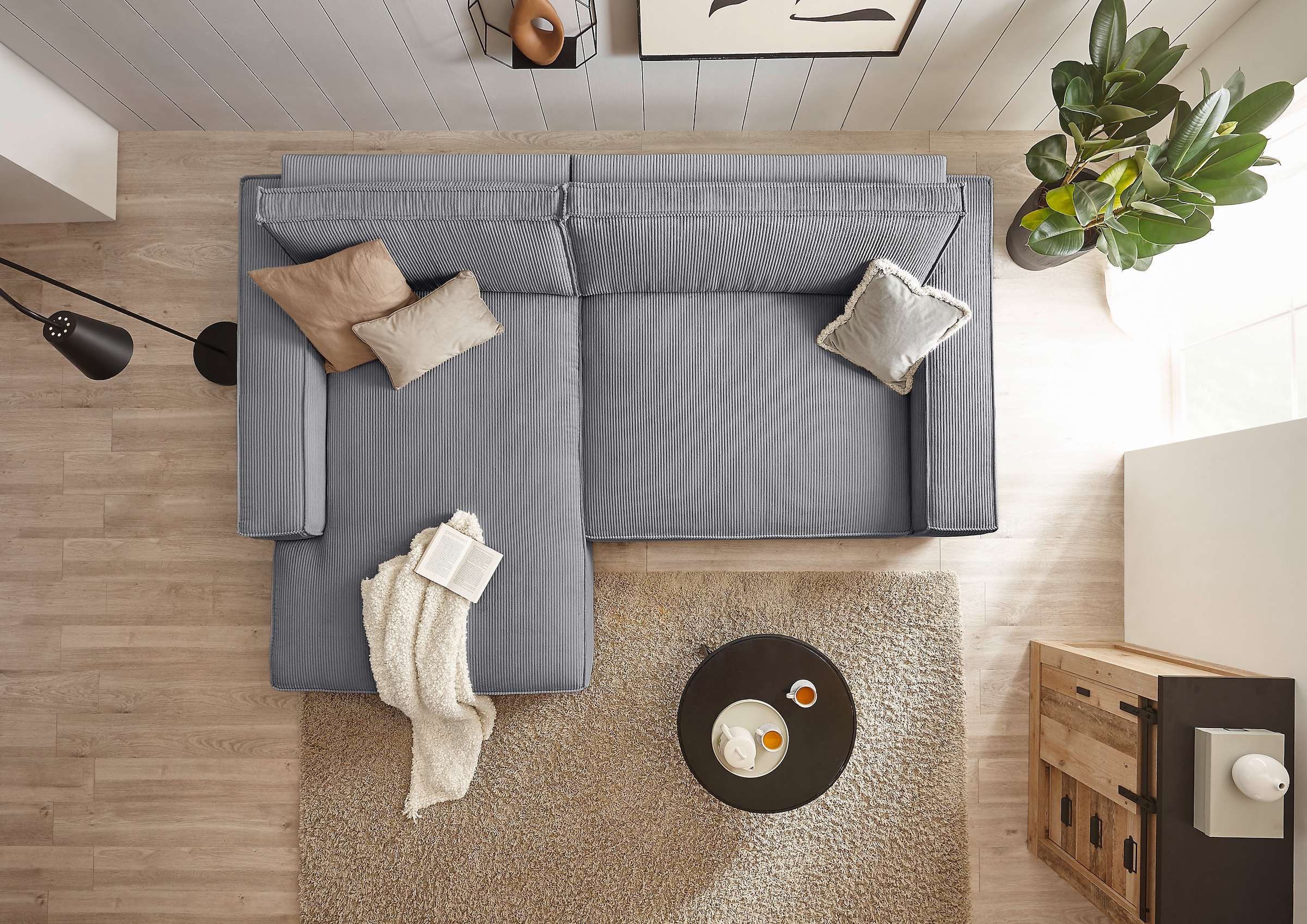 Home affaire Ecksofa »NEU: SHERWOODL XXL 284, Big-Sofa L-Form, tiefe Sitzfläche 95 cm, Cord,«, Leinenoptik, Recamiere rechts/links, auch als Schlafsofa stellbar