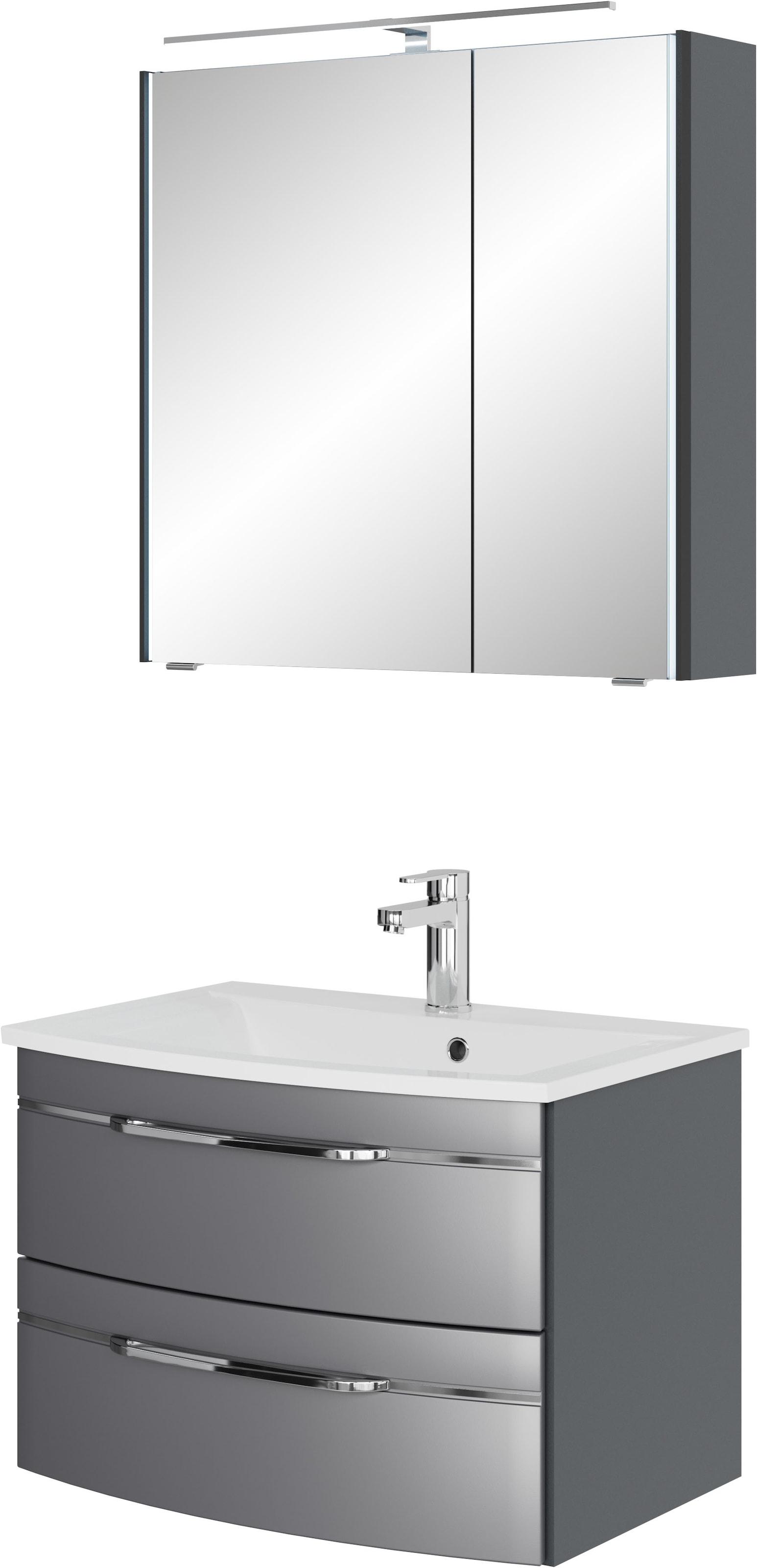 Saphir Badmöbel-Set »Serie 7045 2-teilig Mineralmarmor-Waschtisch mit LED-Spiegelschrank« Set, 2 Stk. tlg.