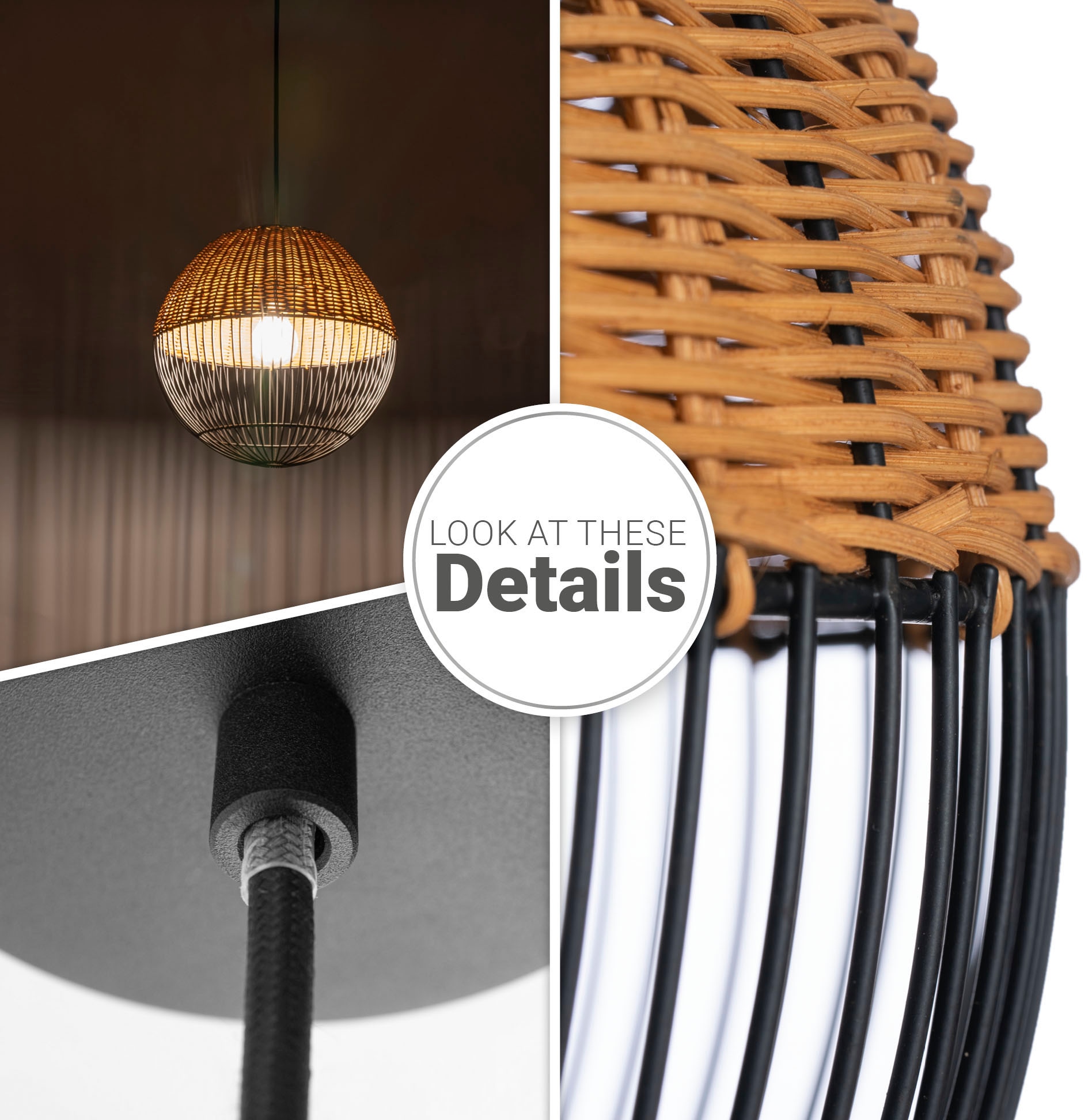 Paco Home Pendelleuchte »PURO«, Leuchtmittel E27 | ohne Leuchtmittel, Rattanlampe Korb Lampe LED Boho Natur Vintage Rund E27