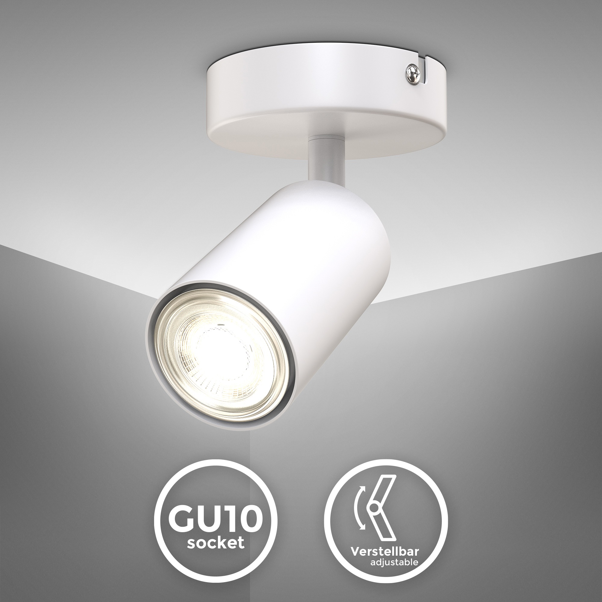 B.K.Licht Deckenspot, 1 flammig, Leuchtmittel GU10 | ohne Leuchtmittel, 1-flammige Spotlampe, schwenkbar, drehbar, schwarz, ohne Leuchtmittel
