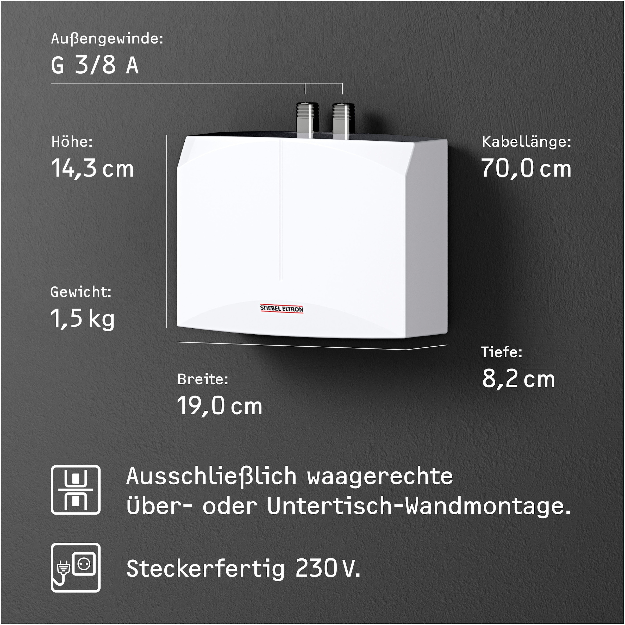 STIEBEL ELTRON Komfort-Durchlauferhitzer »DHB 18/21/24 ST«, elektronisch, Temperaturwahl durch 3 Anwendungssymbole 35, 45, 55°C