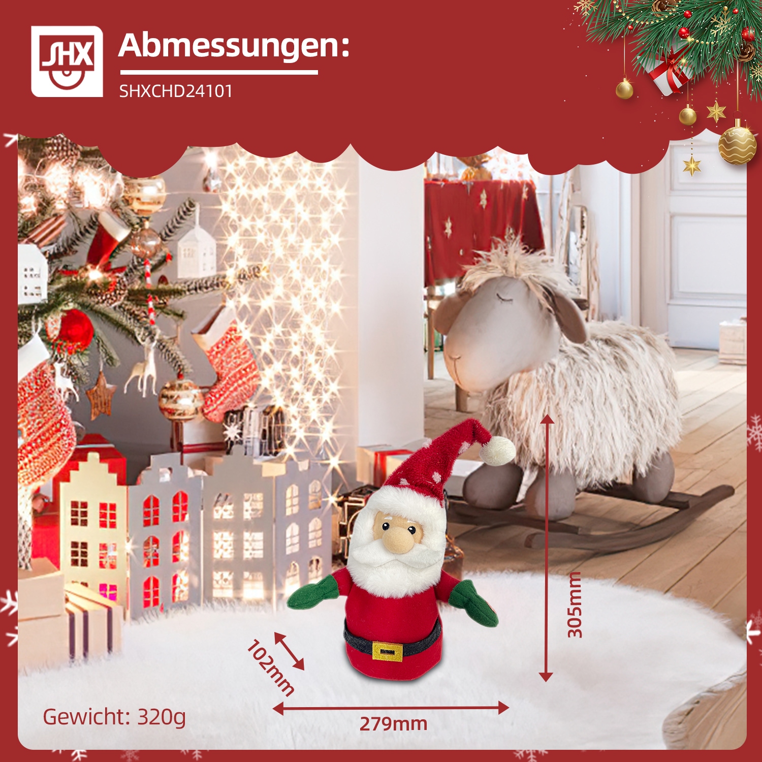 SHX Weihnachtsmann »Singender und tanzender Weihnachtsmann«, Bewegung, lebhafte Musik