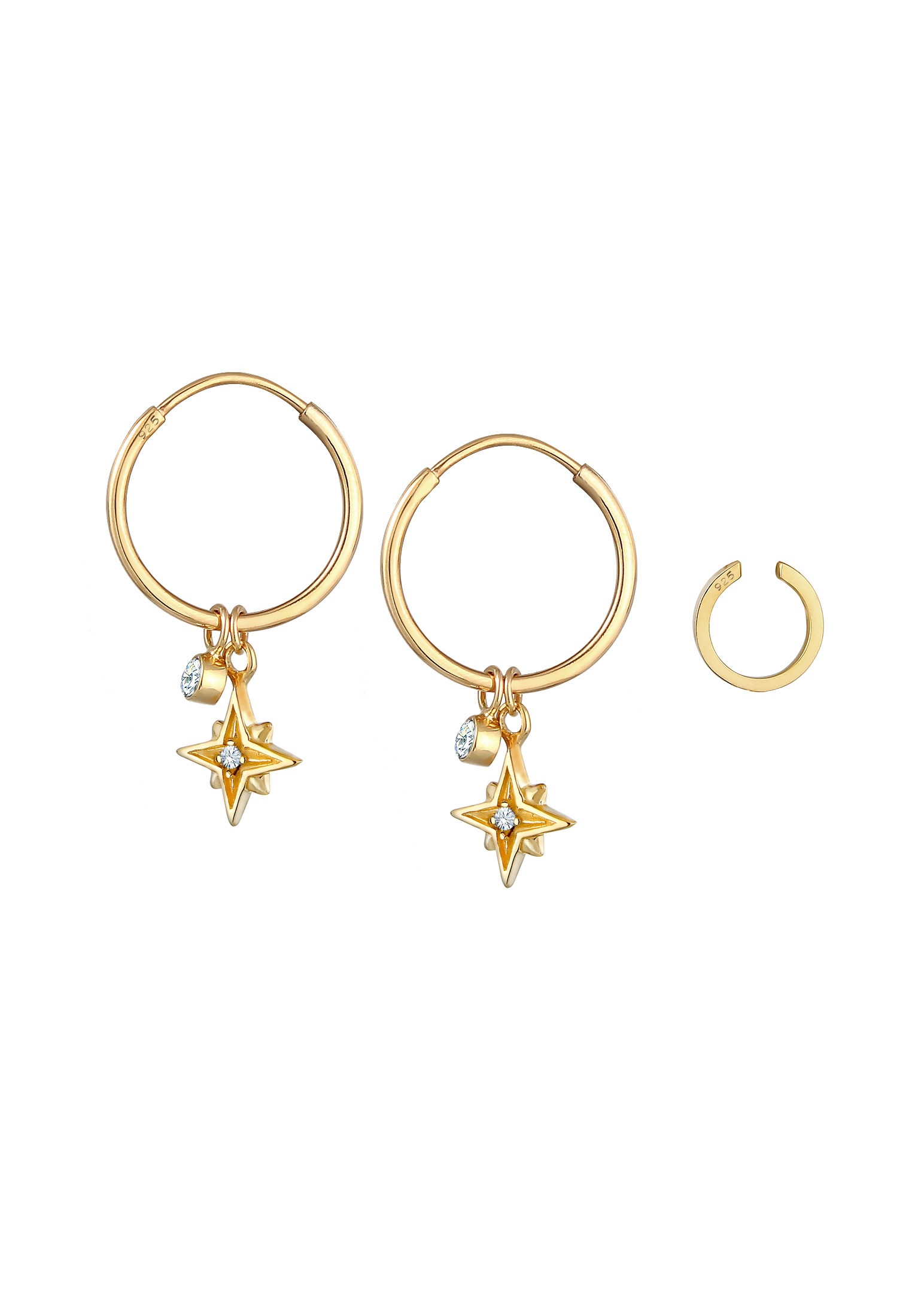 Elli Ohrstecker-Set »Ohrringe Creolen Stern Earcuff (2 tlg) 925 Silber, mit Kristallen von Swarovski®«