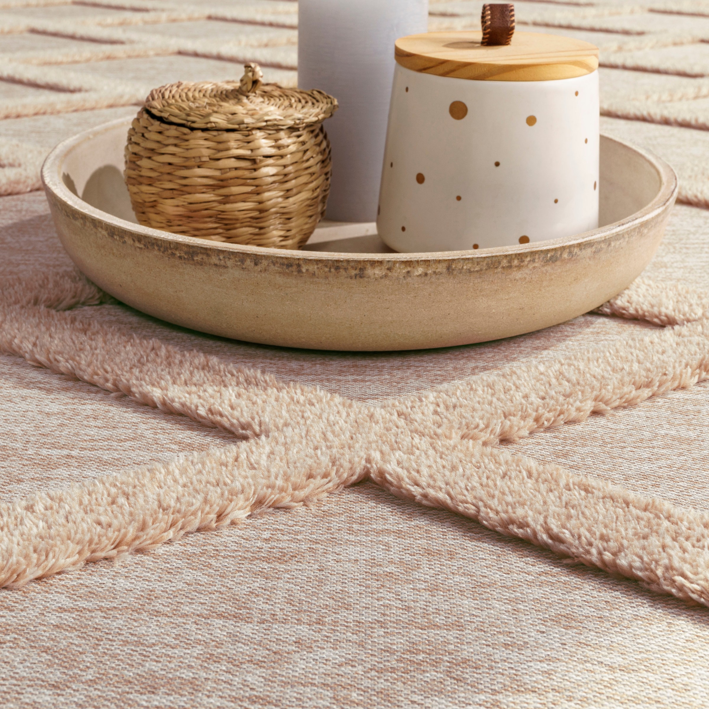 Paco Home Teppich »Utrecht 642«, rechteckig, 4 mm Höhe, Kurzflor, Uni Farben, 3D-Design, Rauten Muster, Hoch-Tief Effekt