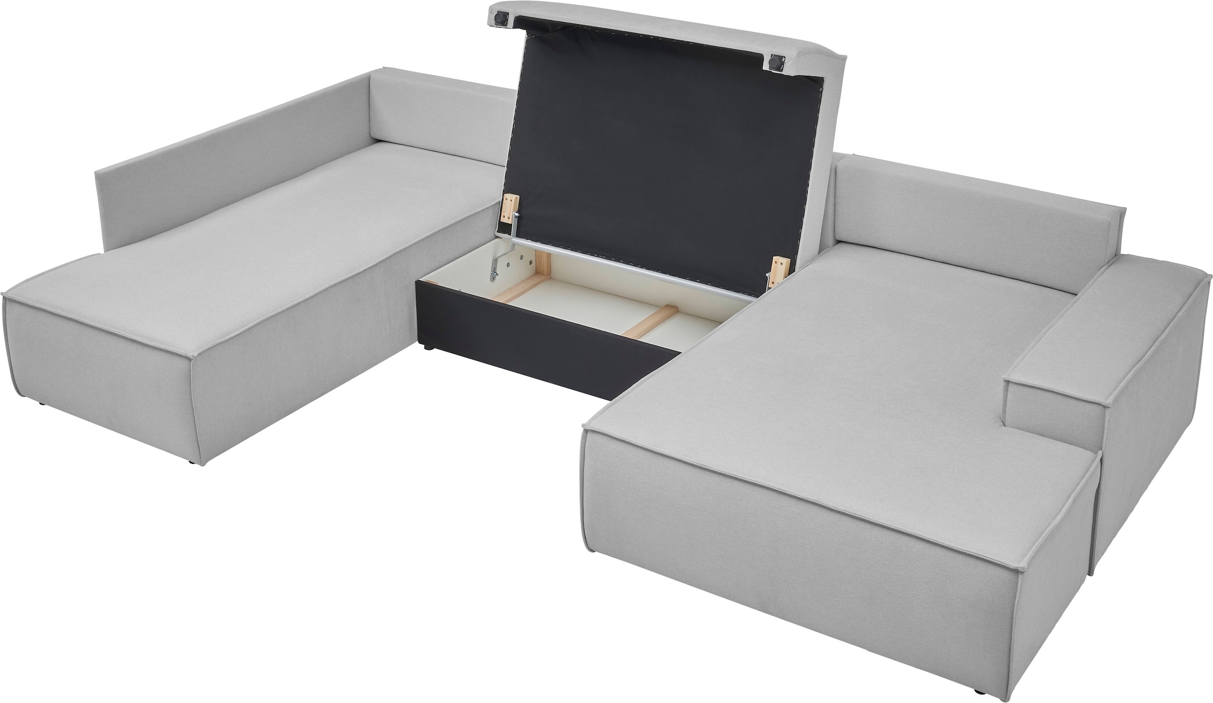 andas Wohnlandschaft »FINNLEY, U-Form XXL 329 cm, Schlafsofa, Schlaffunktion m. Bettkasten« verfügbar in den Stoffqualitäten Bouclé, Struktur fein und Mega Cord