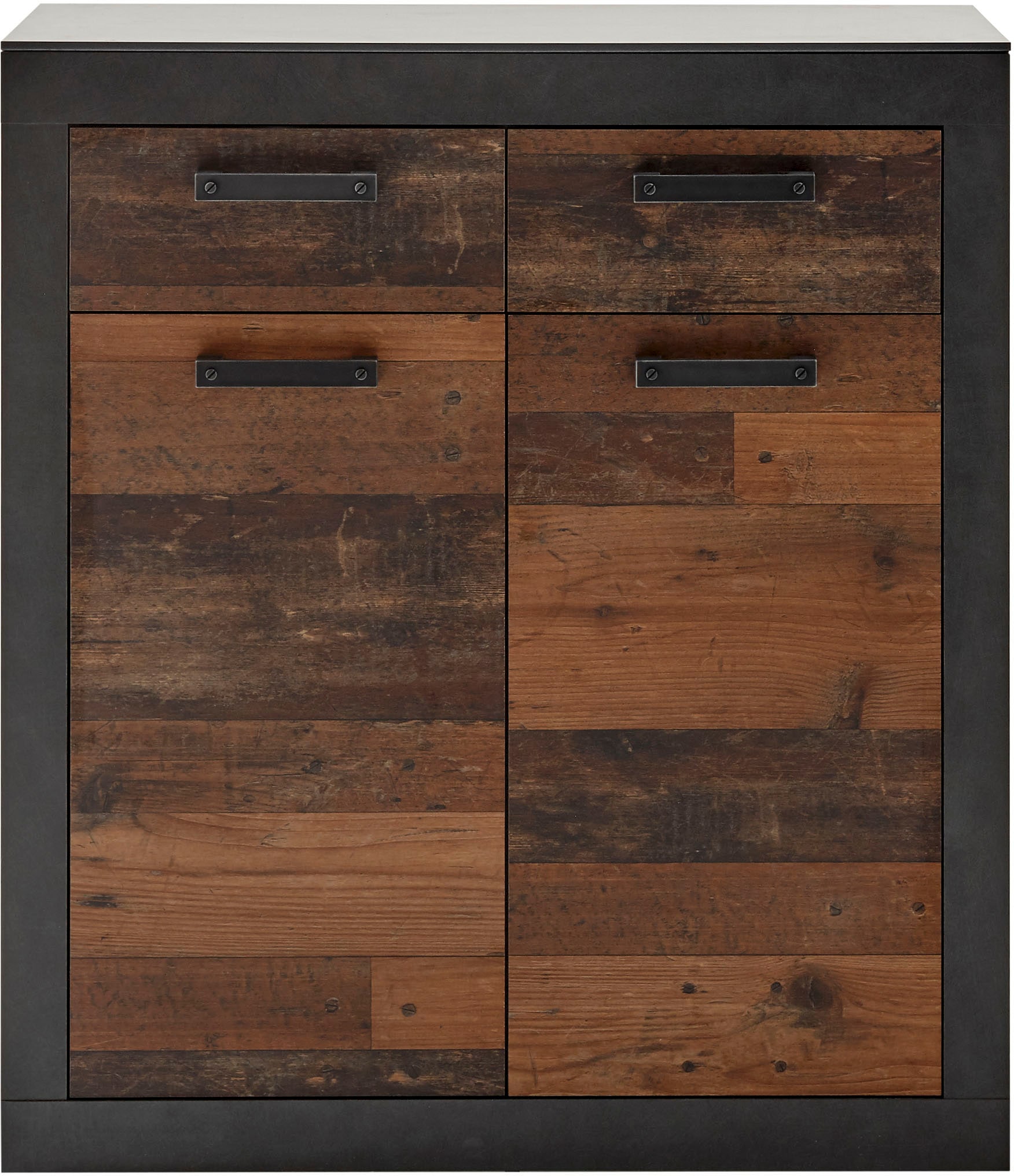 Home affaire Schlafzimmer-Set »BROOKLYN«, (Set, 4 tlg., mit Polsterkopfteil, Nachtkommode, Kleiderschrank 2 trg., Kommode), in dekorativer Rahmenoptik