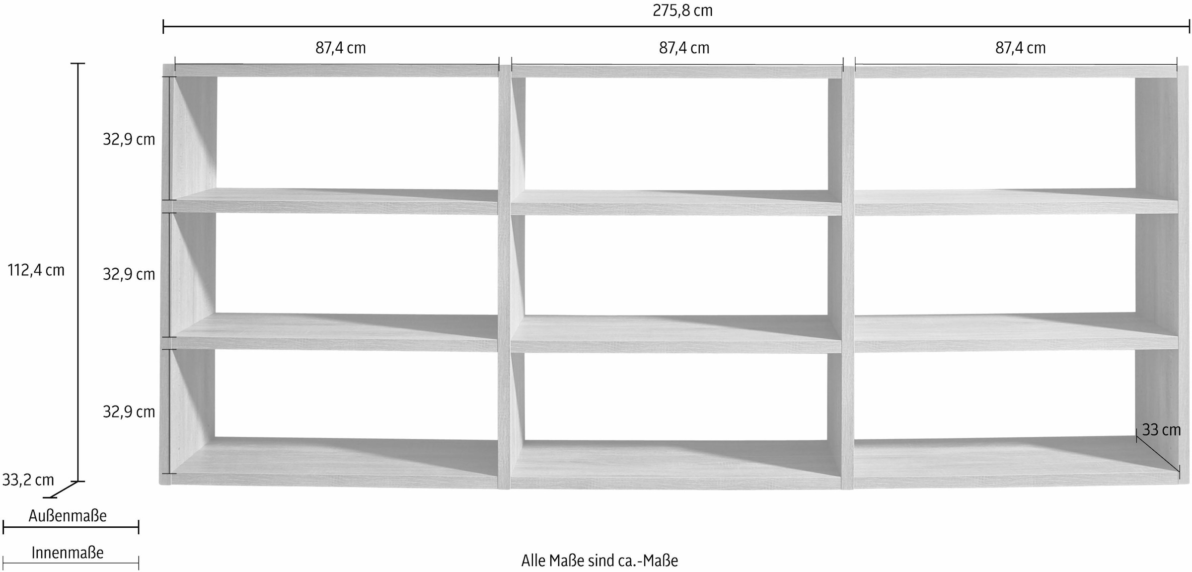 fif möbel Raumteilerregal »Toro«, 9 Fächer, Breite 275,8 cm
