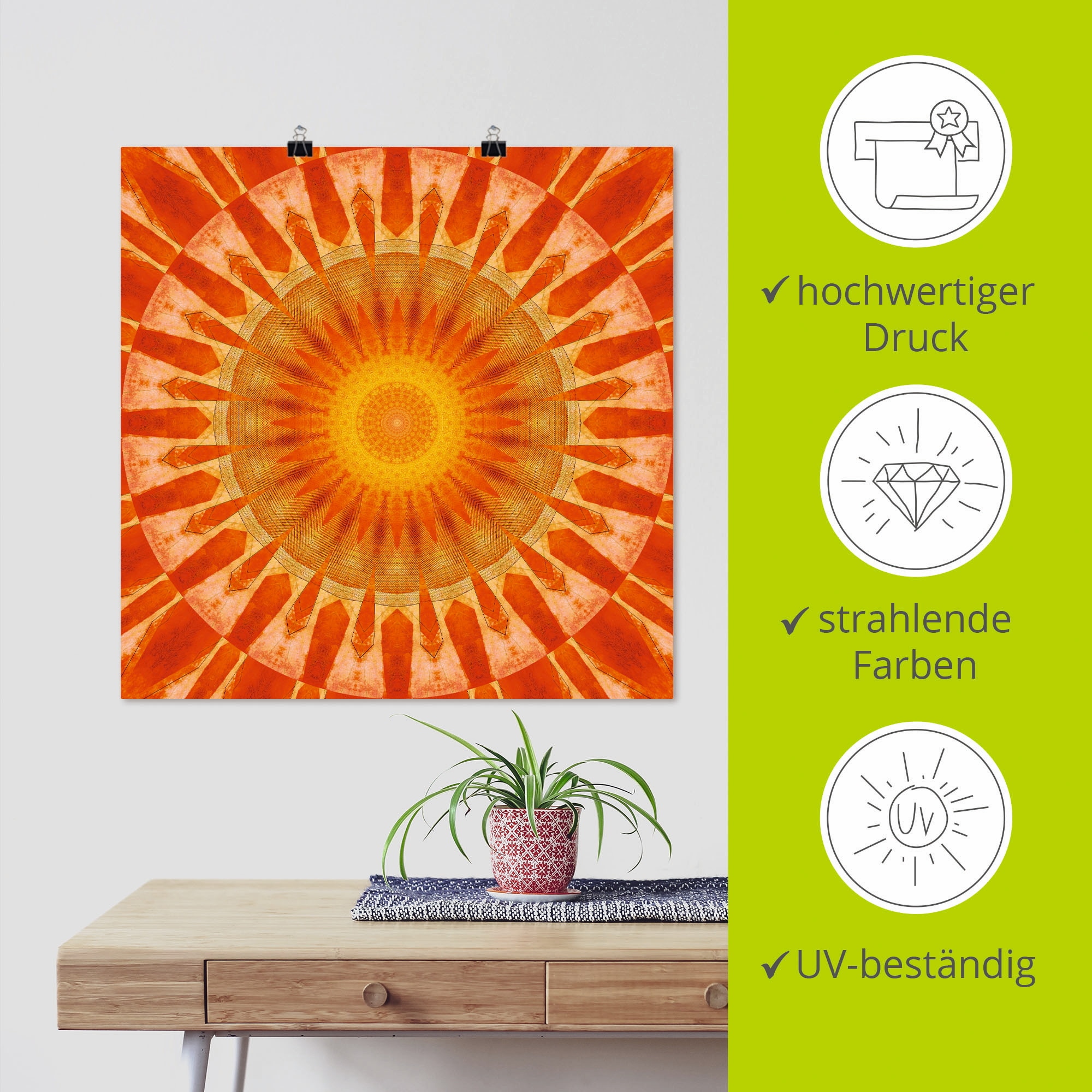Artland Wandbild »Mandala Sonnenuntergang«, klassische Fantasie, (1 St.), als Leinwandbild, Poster in verschied. Größen