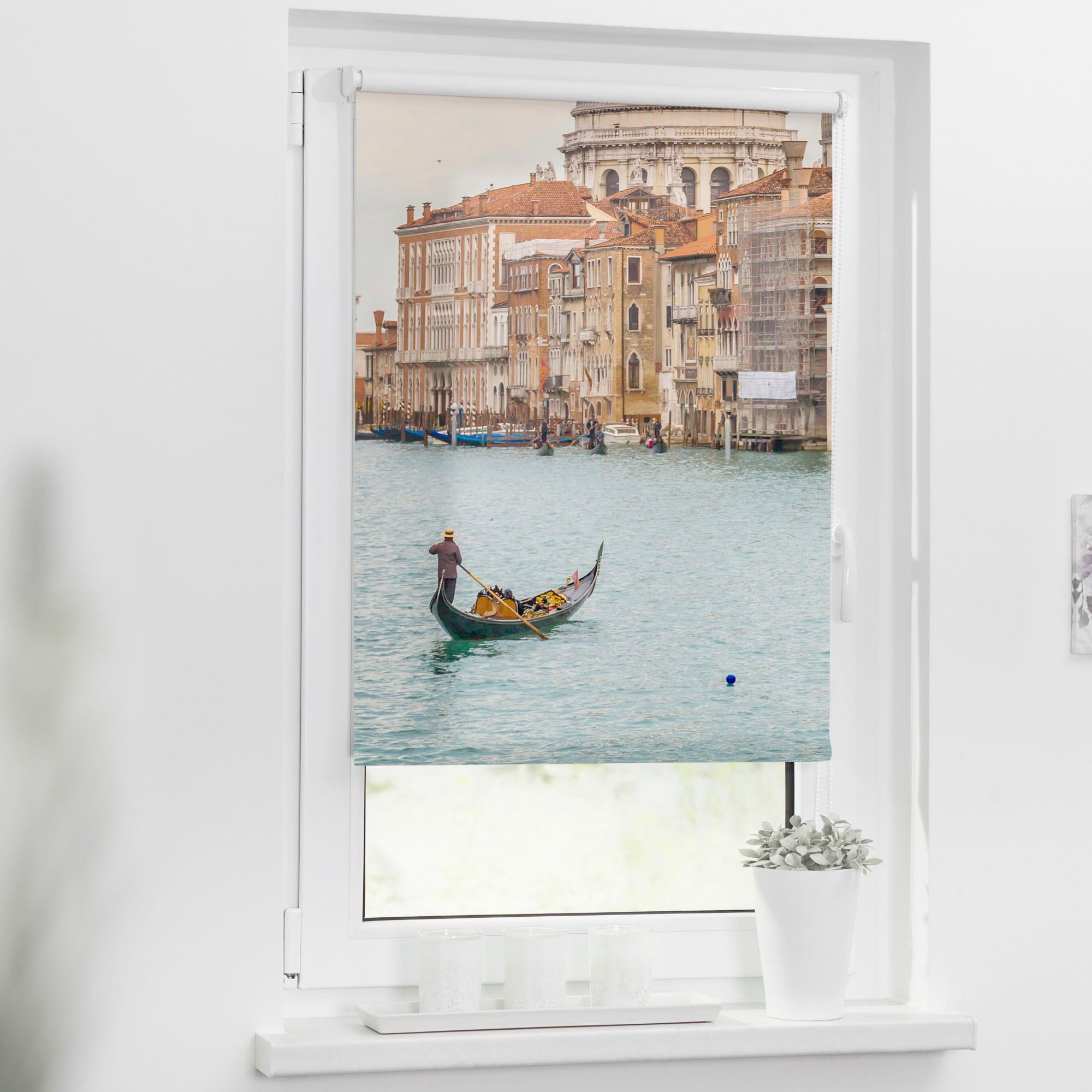 LICHTBLICK ORIGINAL Seitenzugrollo »Rollo Klemmfix, ohne Bohren, Verdunkelung, Venedig Canal Grande - Blau« verdunkelnd Verdunkelung | energiesparend freihängend