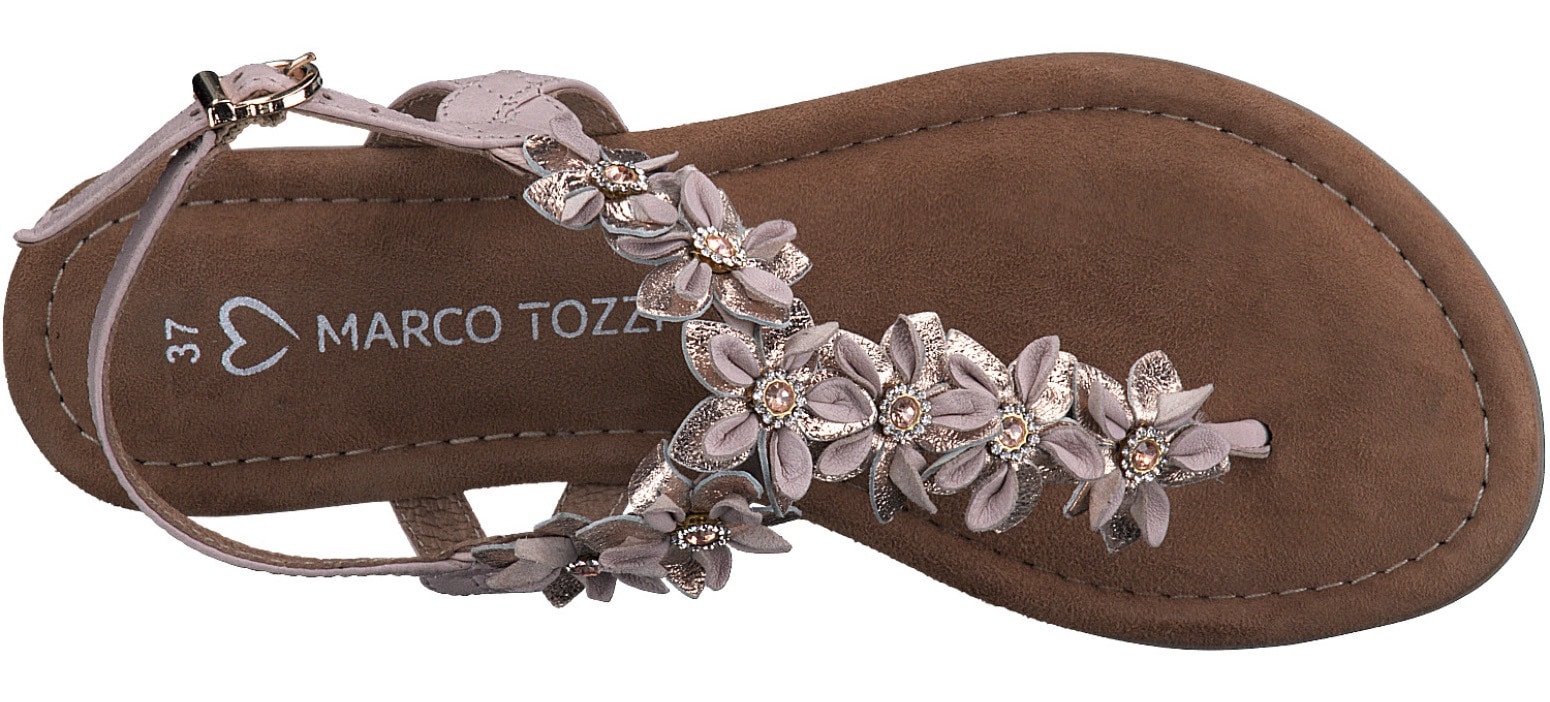 MARCO TOZZI Sandale, Sommerschuh, Sandale, Blockabsatz, mit aufwendiger Blütenverzierung