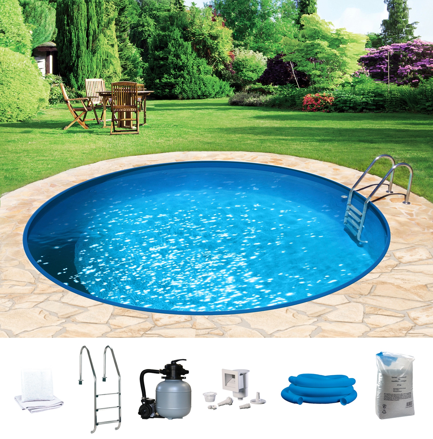 my POOL BWT Rundpool »HOLIDAY inkl. umfangreichem Zubehör«, (Komplett-Set, 7 tlg.), Höhe 150 cm, in versch. Größen erhältlich