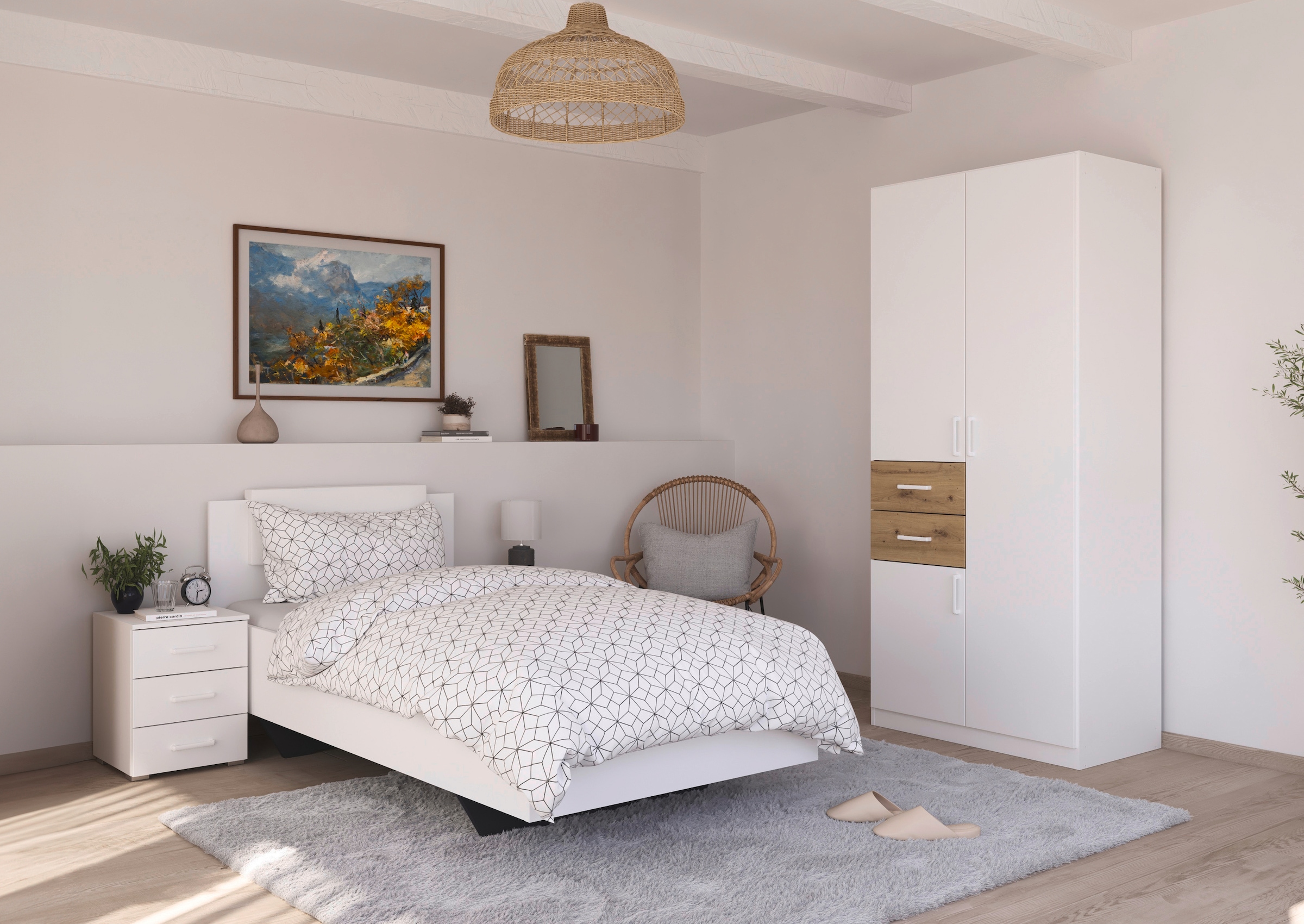 rauch Schlafzimmer-Set »Komplettzimmer Komplettschlafzimmer Schlafzimmer-Set (3-St.) MAIKA«, (Set, 3 tlg.), Schrank 3 Breiten, 2 Höhen, Bett 100 cm, Nachttisch MADE IN GERMANY