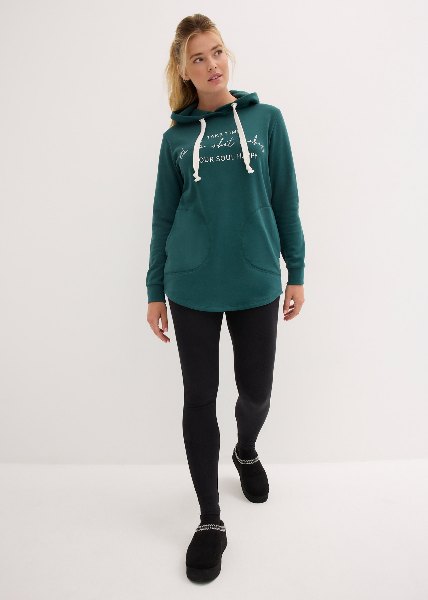 bonprix Jogginganzug »Jogginganzug mit Long-Sweatshirt und Leggings (2-teilig)« zweiteiliges Set, extra langes Sweatshirt, knöchelfreie Leggings