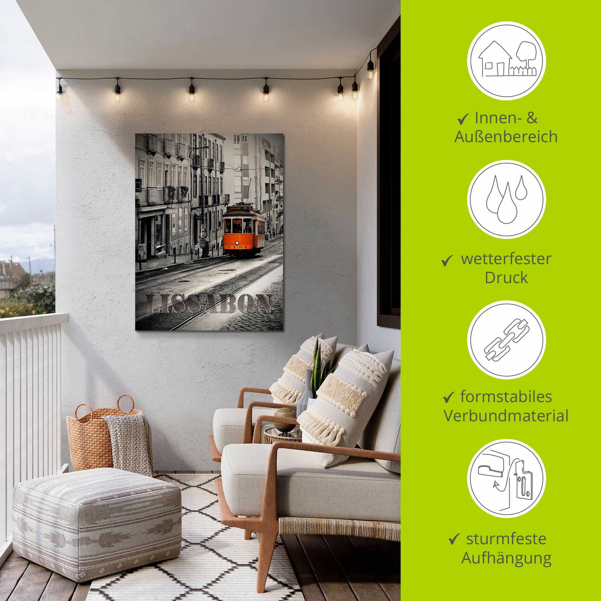 Artland Alu-Dibond-Druck »Lissabon - Linie 28« Züge 1 Stk. tlg. für Innen- und Außenbereich geeignet, Outdoorbild