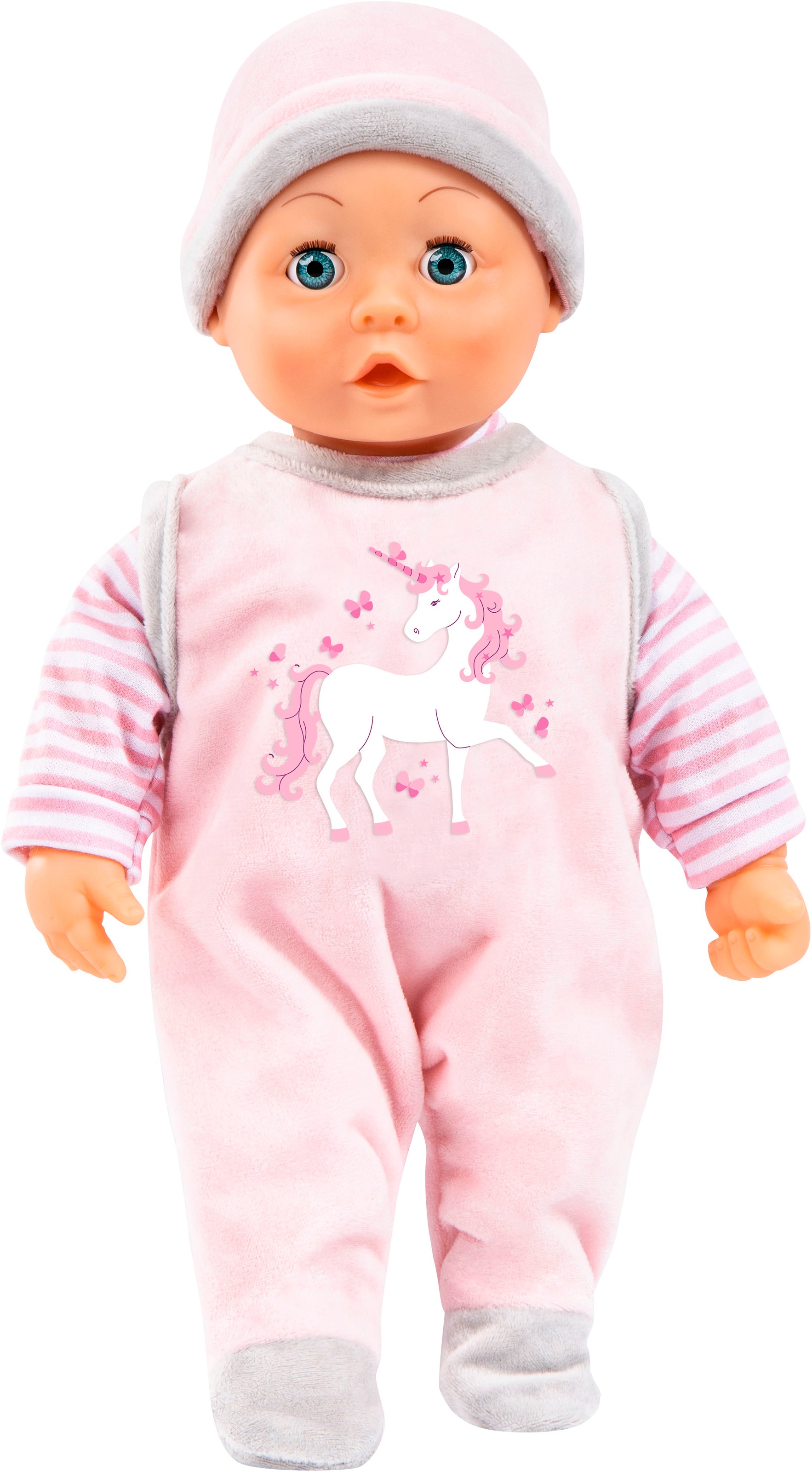 Bayer Babypuppe »First Words Baby, 38 cm rosa Einhorn«, (3 tlg.)