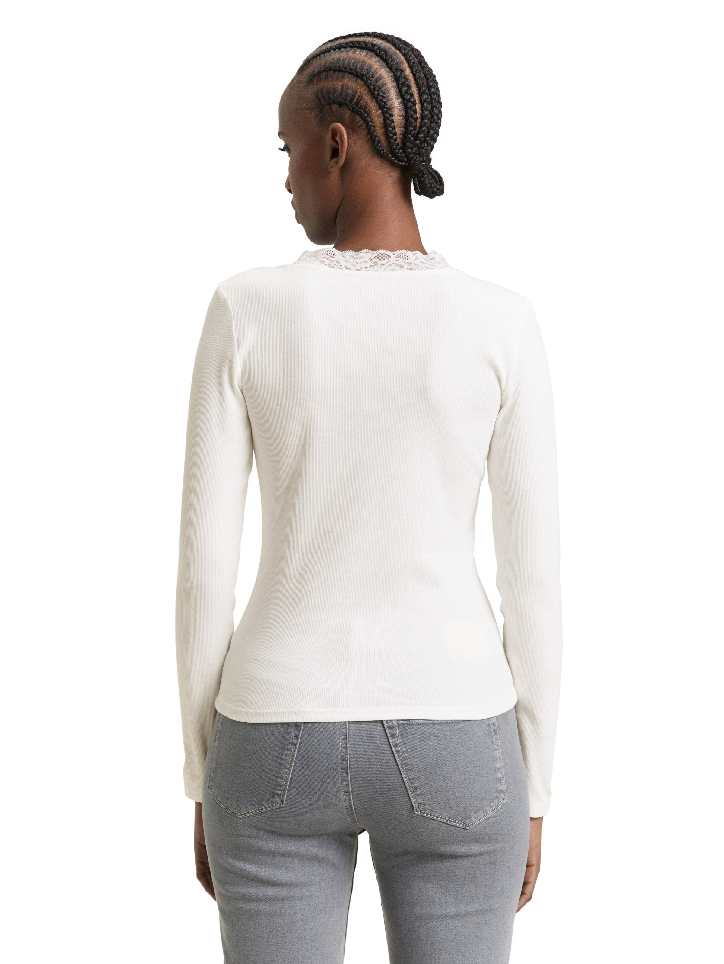 TOM TAILOR Denim Langarmshirt V-Ausschnitt mit Spitze