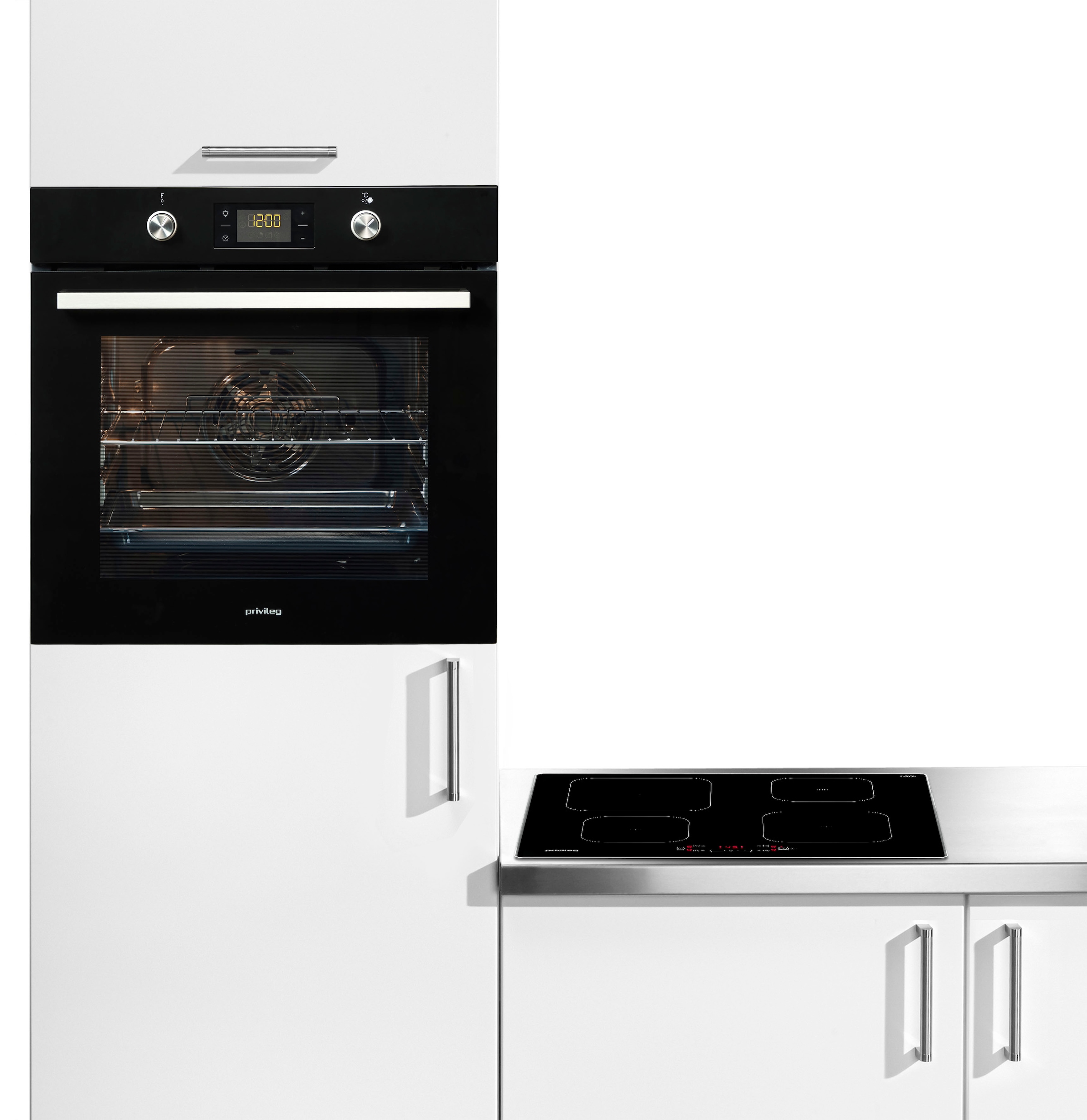 Privileg Backofen-Set »BAKO Turn&Cook 470 BLACK«, PBWR6 OP8V2 BLG, mit 2-fach-Teleskopauszug, Pyrolyse-Selbstreinigung