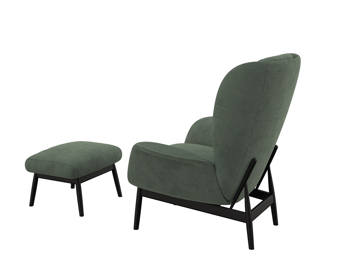 FLEXLUX Ohrensessel »Padova Scandic Design Sessel, erstklassiger Sitz- und Wohlfühlkomfort«, Stil & Komfort, organische Form, Ledenstütze integriert, Fuß schwarz