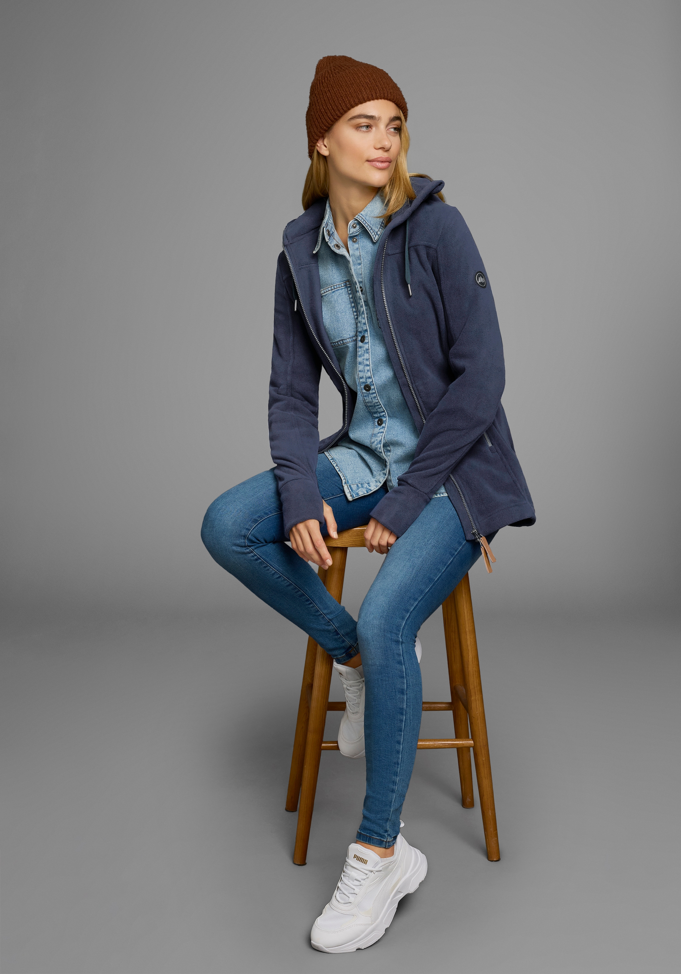 Polarino Fleecejacke, mit Kapuze, aus Fleece, atmungsaktiv, schnell trocknend