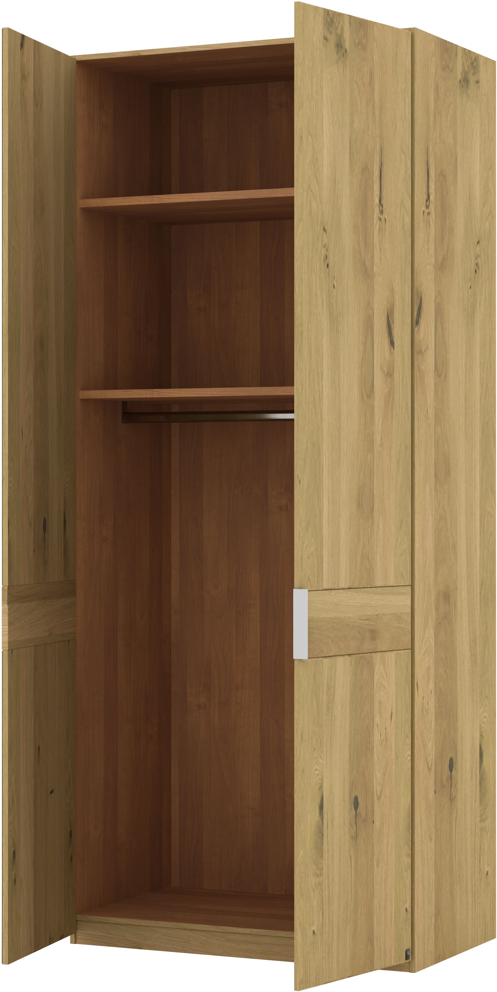 Musterring Drehtürenschrank »Savona, Kleiderschrank, Schrank, Garderobe, teilmassiv Eiche«, (mit Türdämpfern, mit Spiegel oder Glas, extra Böden, MADE IN GERMANY), Türen in Bianco-Eiche massiv, Spiegel-/Glastüren, verschiedene Größen