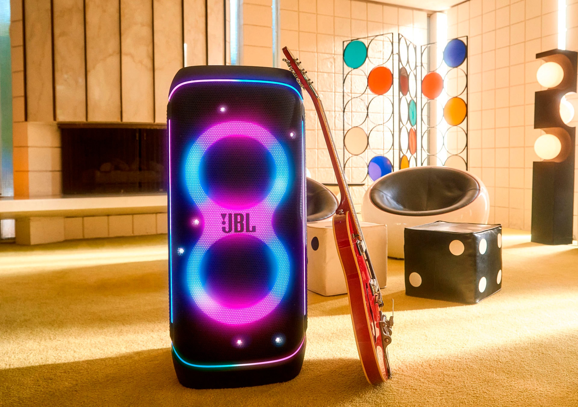 JBL Party-Lautsprecher »PARTYBOX  720« Stereo (Bluetooth App-Steuerung | Automatische Abschaltung | Beleuchtungseffekte | DJ-Funktionen | Equalizer | Extra Bass | Kabellos | Karaoke-fähig | LED Licht (WRGB) | Outdoor-Modus | Transportrollen 800 W)