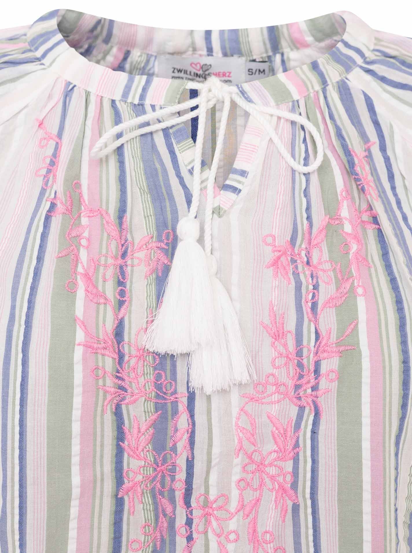 Zwillingsherz Kurzarmbluse »"Summer Stripes"« Streifen, Tunnelzug und Tasseln, kurzarm