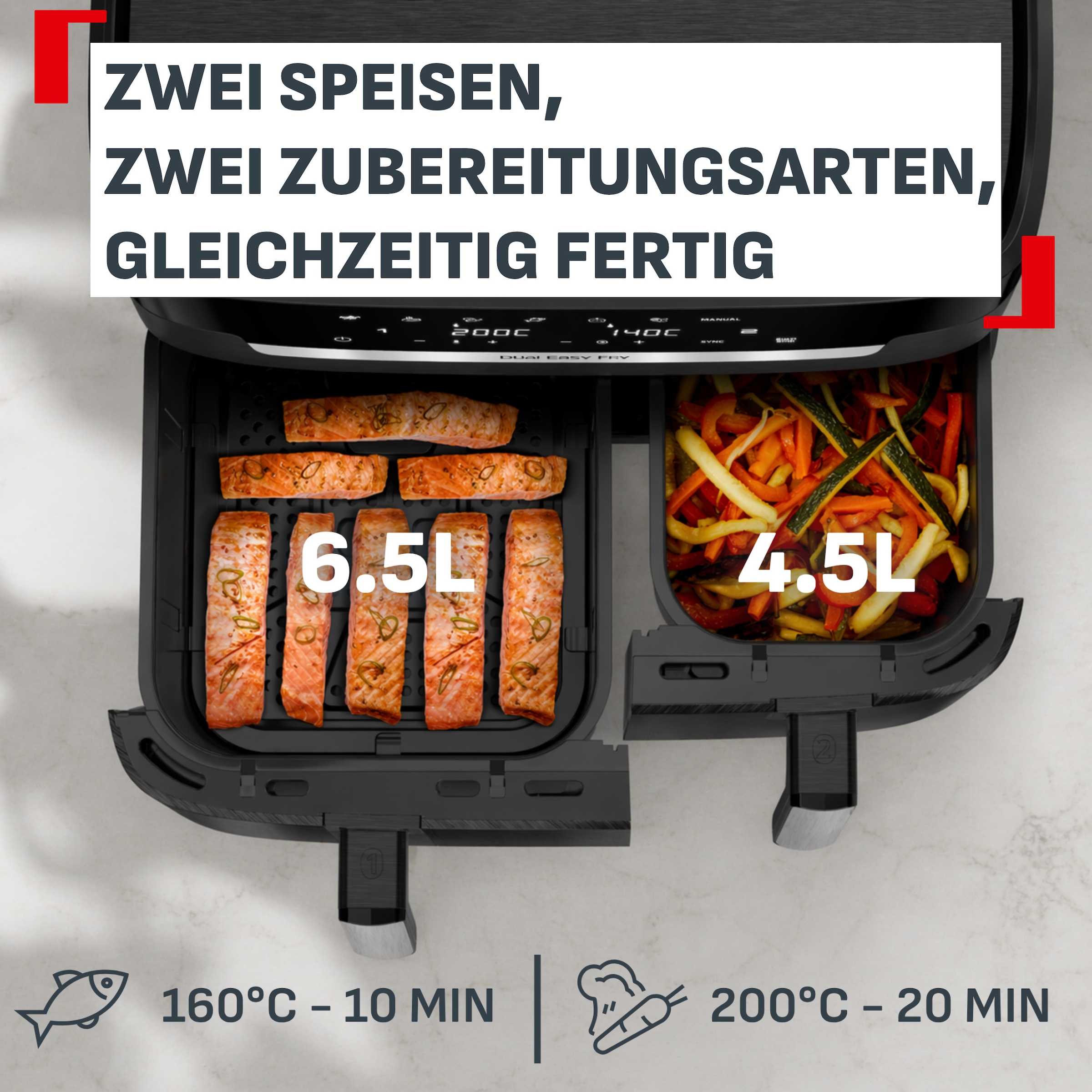 Tefal Heißluftfritteuse »Infra Heat Ever Fry XXL Dual« 2700 W 2 Garzonen, abnehmbare Frontblende, 7 Garprogramme, EY9488