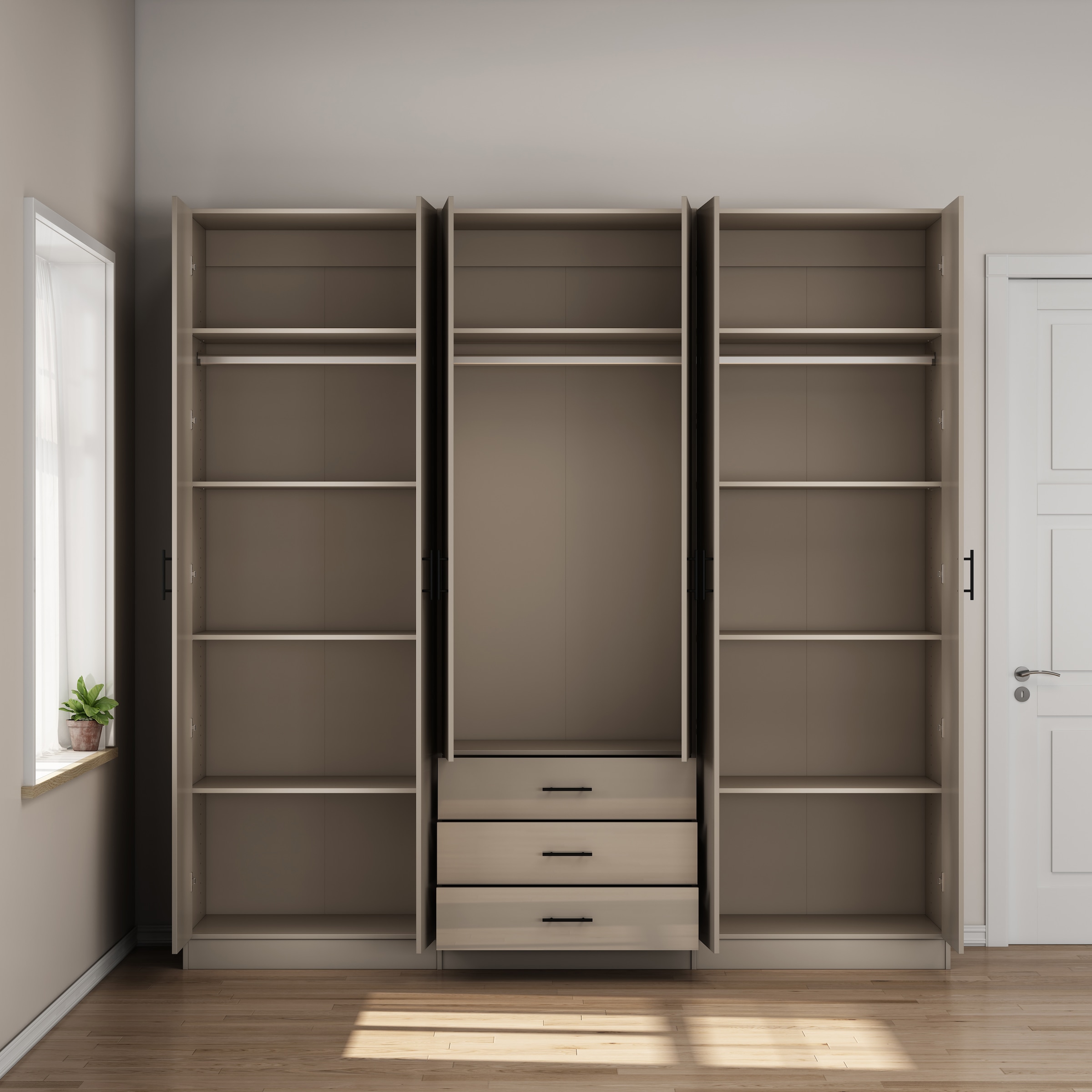 OTTO home Kleiderschrank »Trento Schlafzimmerschrank Garderobe hochglanz« in 2 unterschiedlichen Schrankhöhen wählbar,  Schrank mit 6 Türen und 3 Schubladen, hochglanz Fronten, Höhe 2,39m