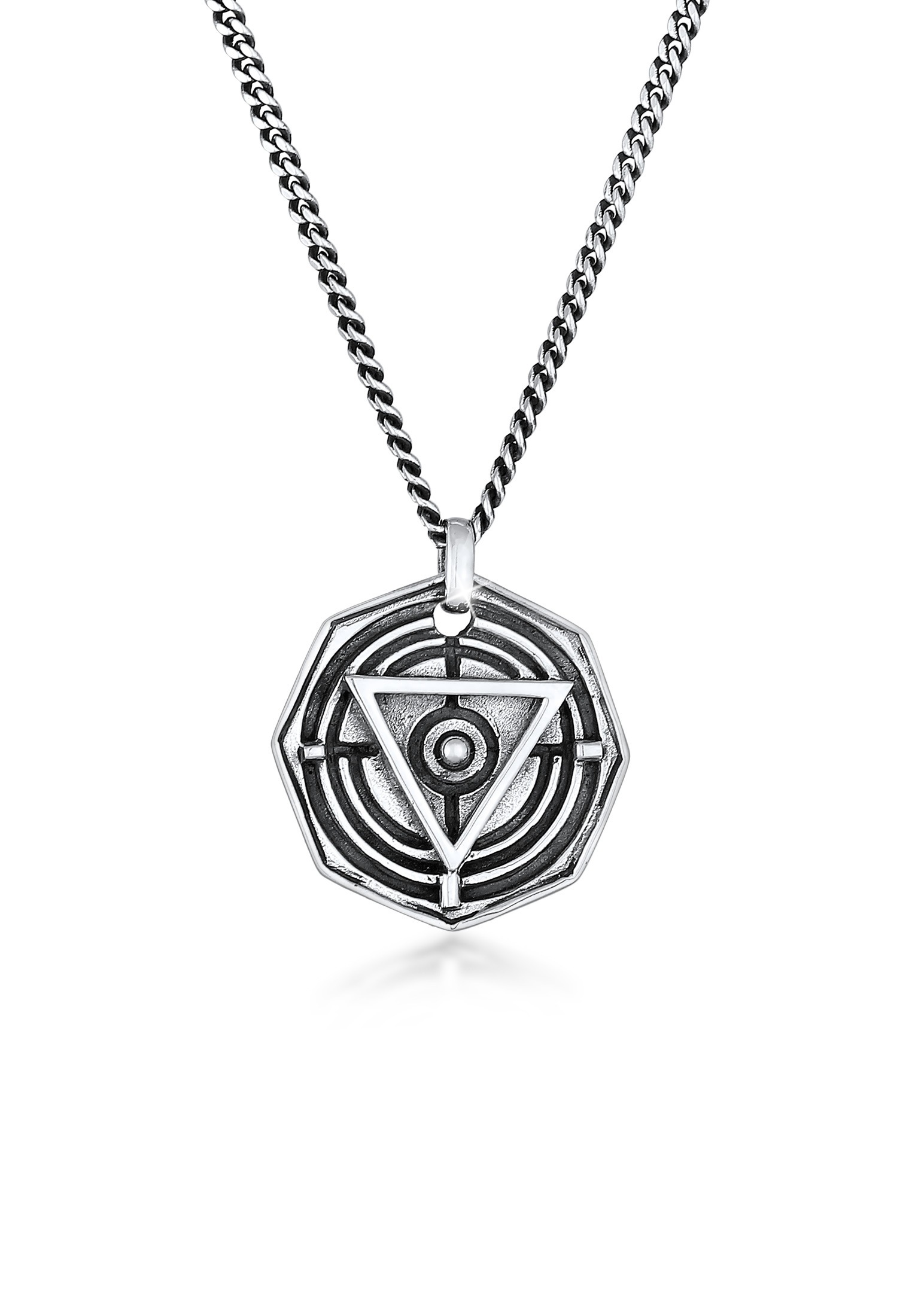Kuzzoi Kette mit Anhänger »Halskette Herren Achteck Dreieck Kreis Symbol 925 Silber«