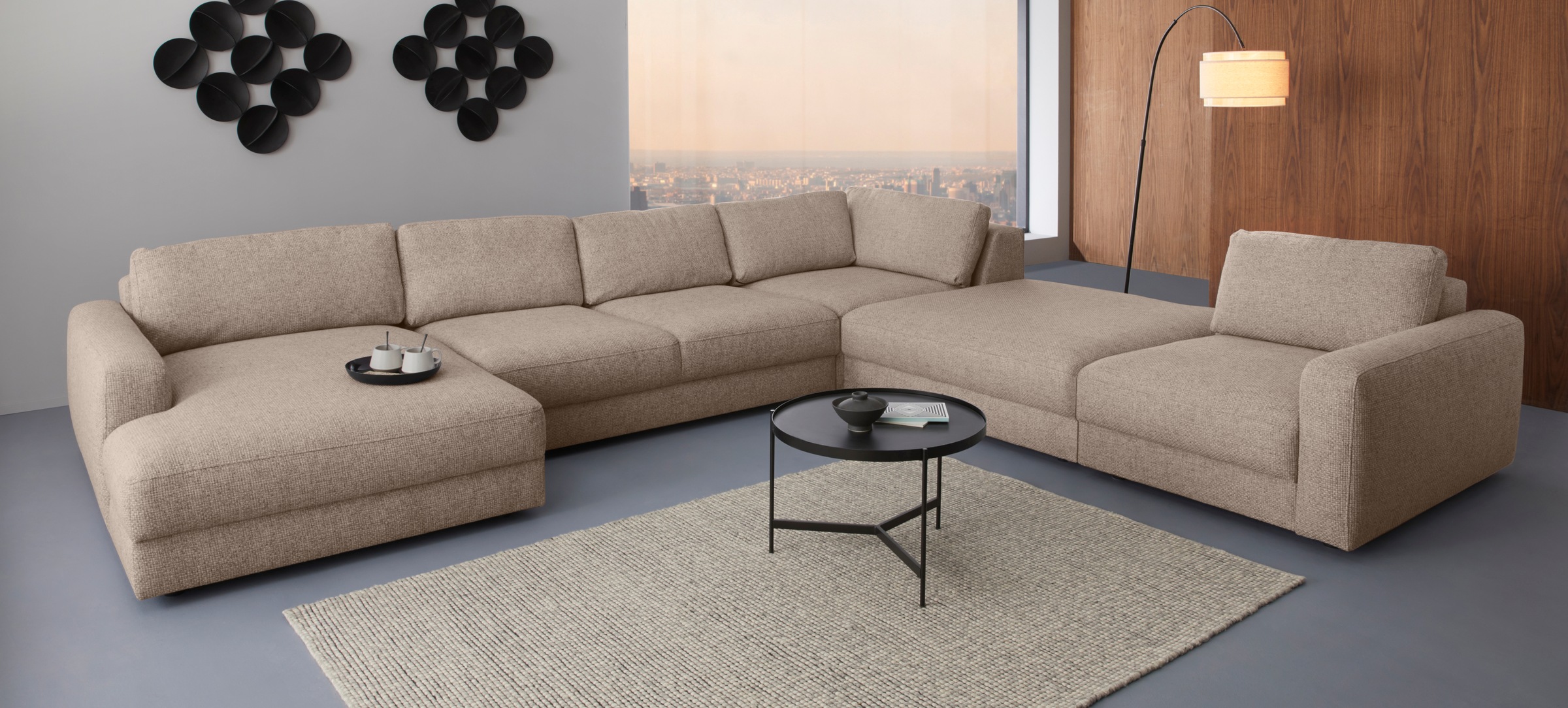Places of Style Wohnlandschaft »Bloomfield, U-Form«, mit extra tiefer Sitzfläche, wahlweise mit Sitztiefenverstellung