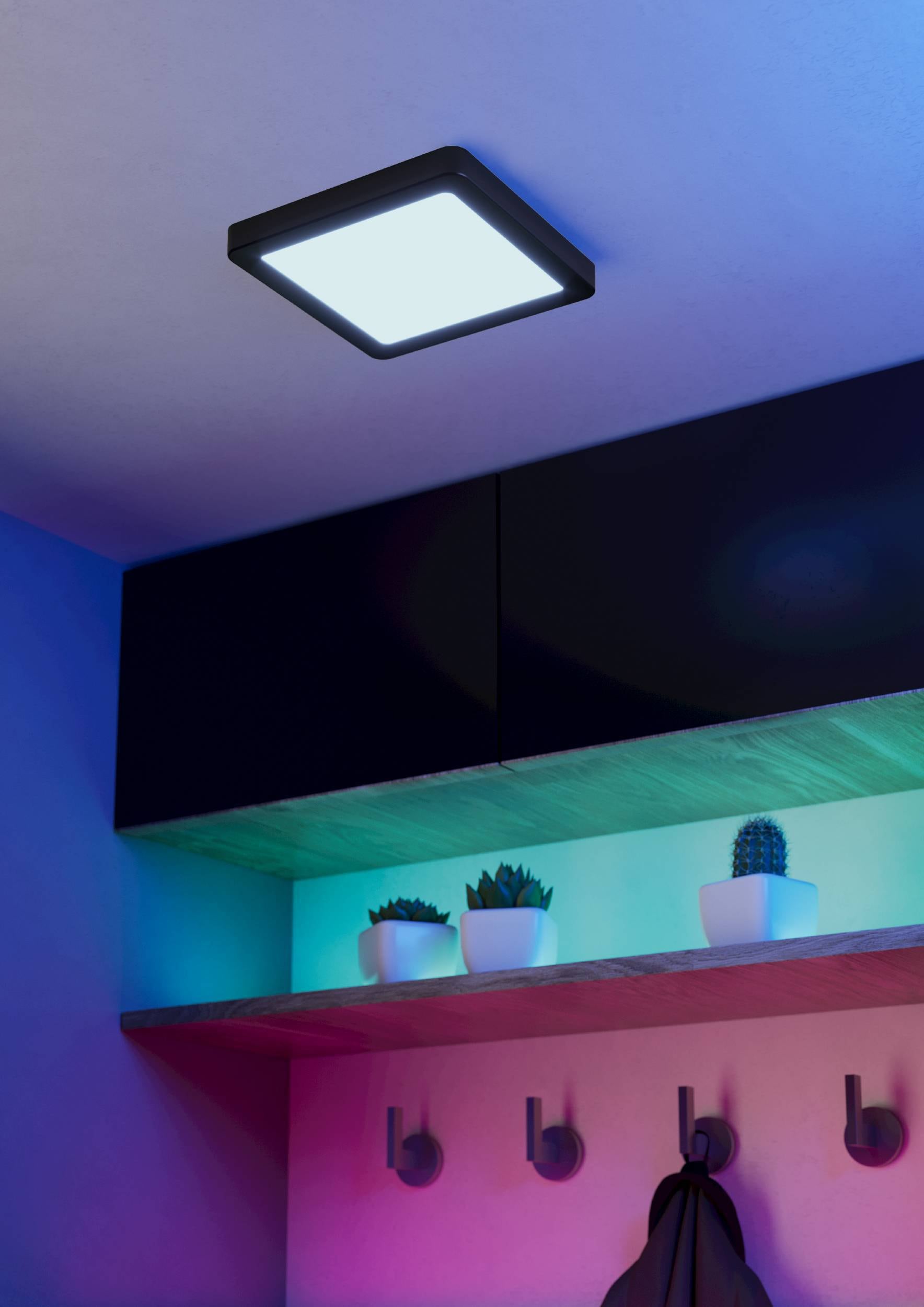 EGLO Aufbauleuchte »Fueva 6-Z Deckenlampe, ZigBee, App und Sprachsteuerung, Badlampe, IP44« LED-Modul 1 Stk. Kaltweiß | RGB Aufbauleuchte - L22 x B22 x H2,5 cm - schwarz - 10,5W inkl.