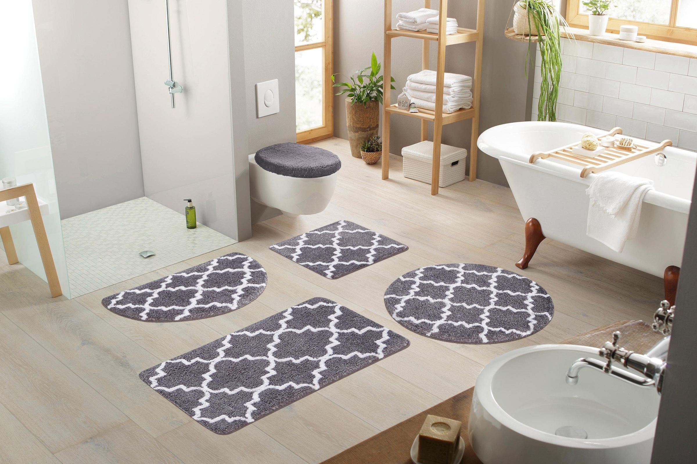 my home Badematte »Suzie«, rutschhemmend beschichtet, strapazierfähig-fußbodenheizungsgeeignet-schnell trocknend, Muster, Badteppich, Badematten auch als 3 teiliges Set & rund