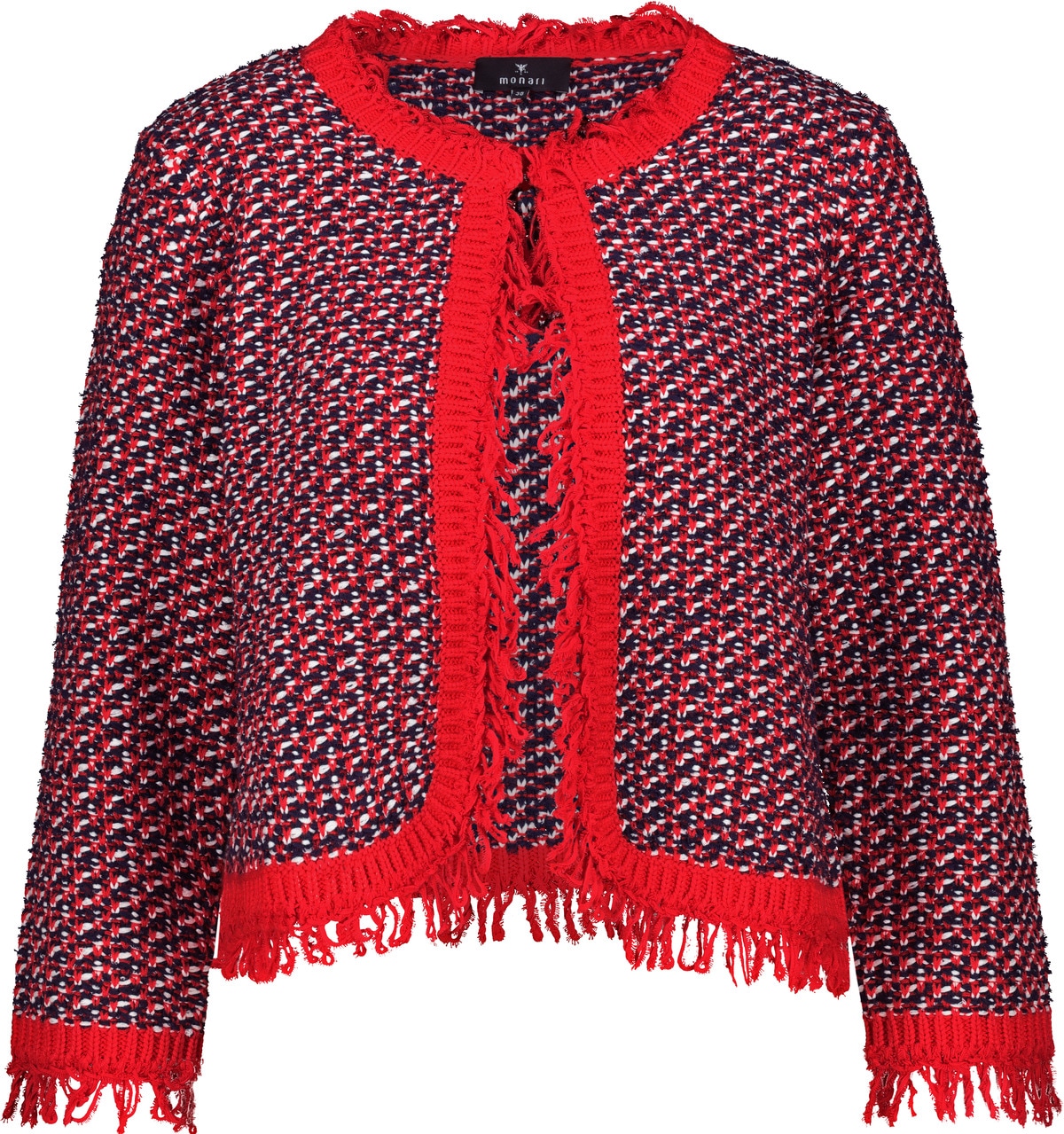 Monari Strickjacke Rundhalsausschnitt, verkürzter Schnitt, Ripp-Saum mit Fransen