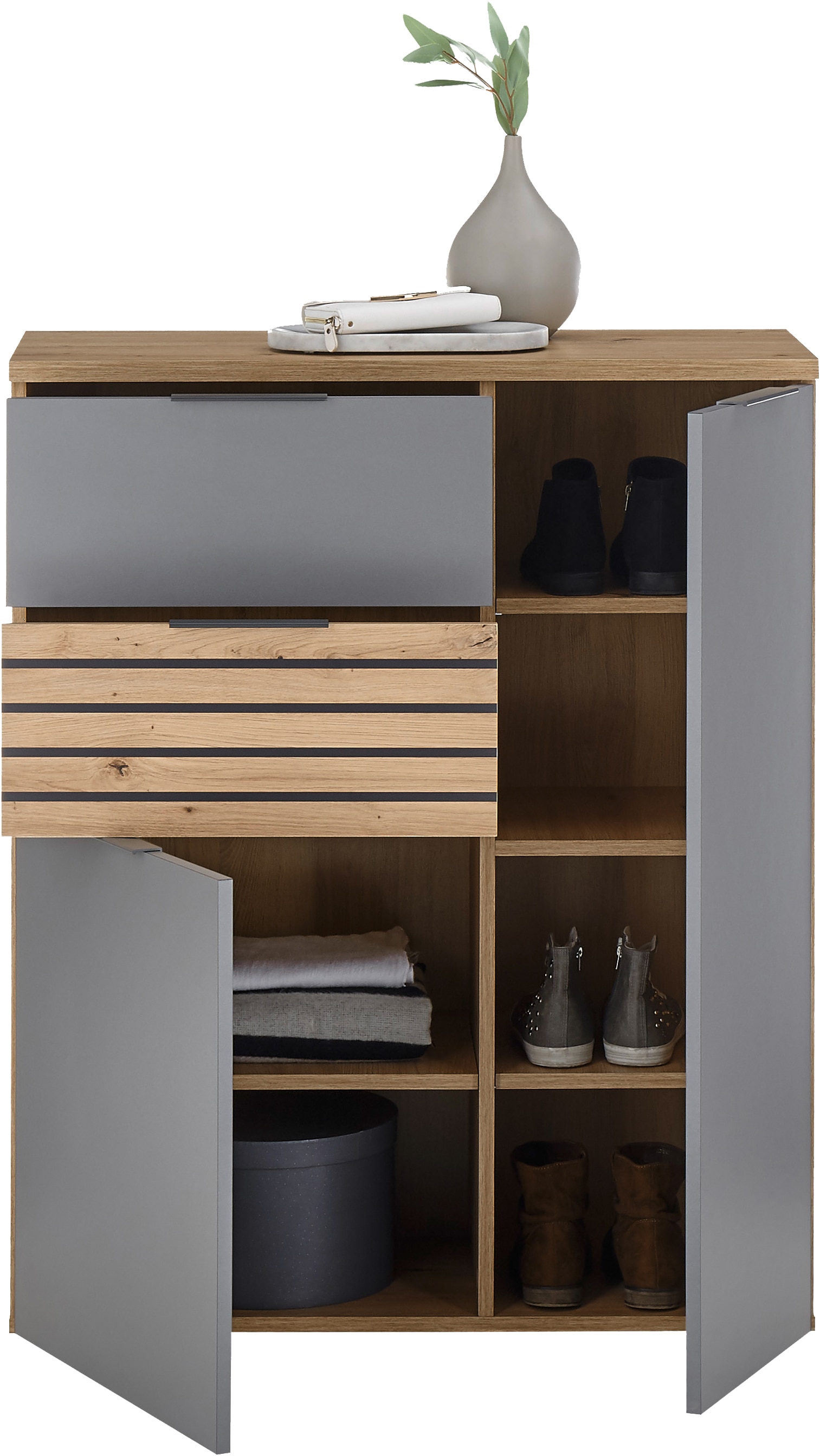 HBZ Schuhschrank »Milan, BxHxT 85x103x38cm«, (1 St.), Mit 2 Türen, 2 Schubkästen, 3 Einlegeböden, 1 fester Boden