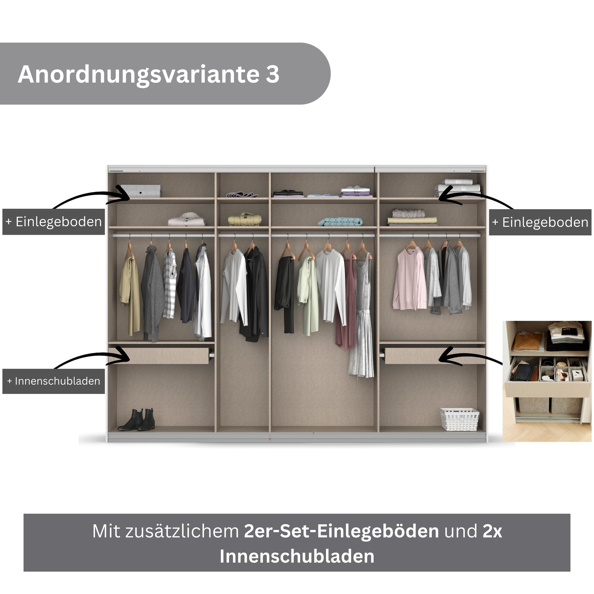 rauch Schwebetürenschrank Koluna, mit Spiegel, inkl. 2 Innenschubladen sowie extra Böden
