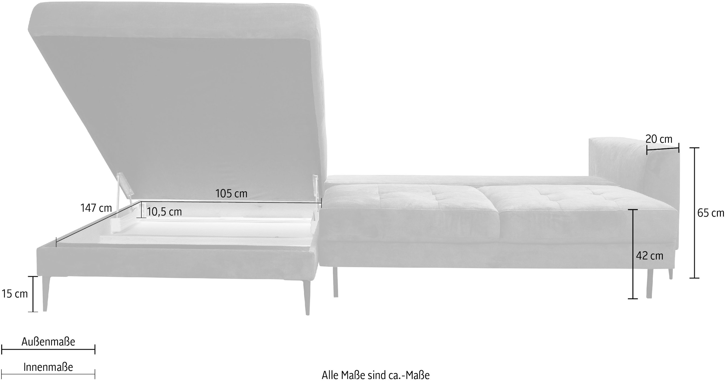 TRENDMANUFAKTUR Ecksofa »Luzi, wahlweise mit Schlaffunktion und Bettkasten bestellbar, L-Form«, Designsofa mit tollem Sitzkomfort, Metallfüße schwarz, Breite 280 cm