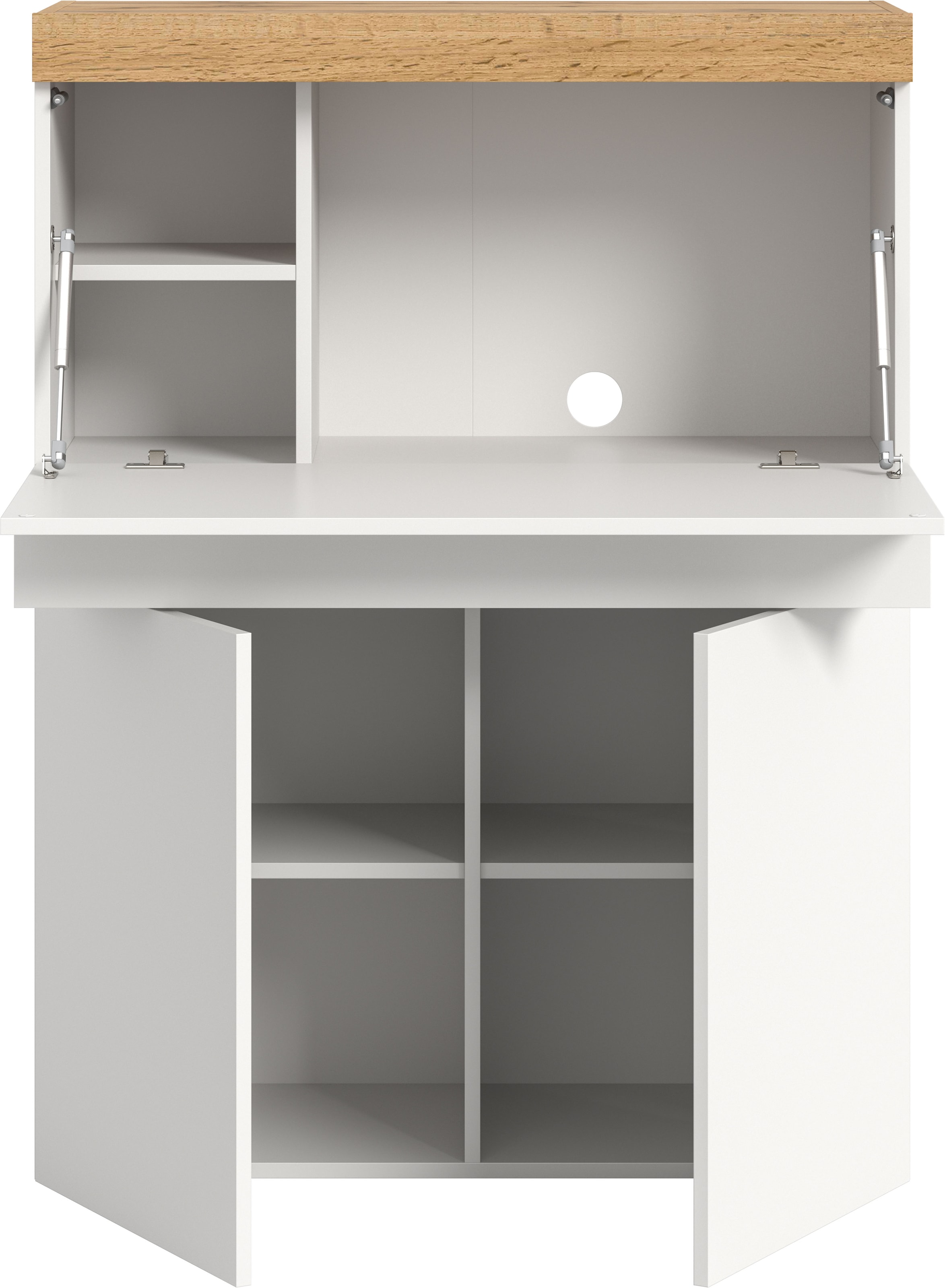 OTTO home Sekretär »MAMBO, Höhe 122cm, Home-Office-Schreibtisch, PC-Schrank« 2 Türen, 1Klappe, 7 Fächer, 1 Schubkasten, 3 höhenverstellbare Böden,  Multifunktional mit viel Stauraum, klappbare Tischfläche