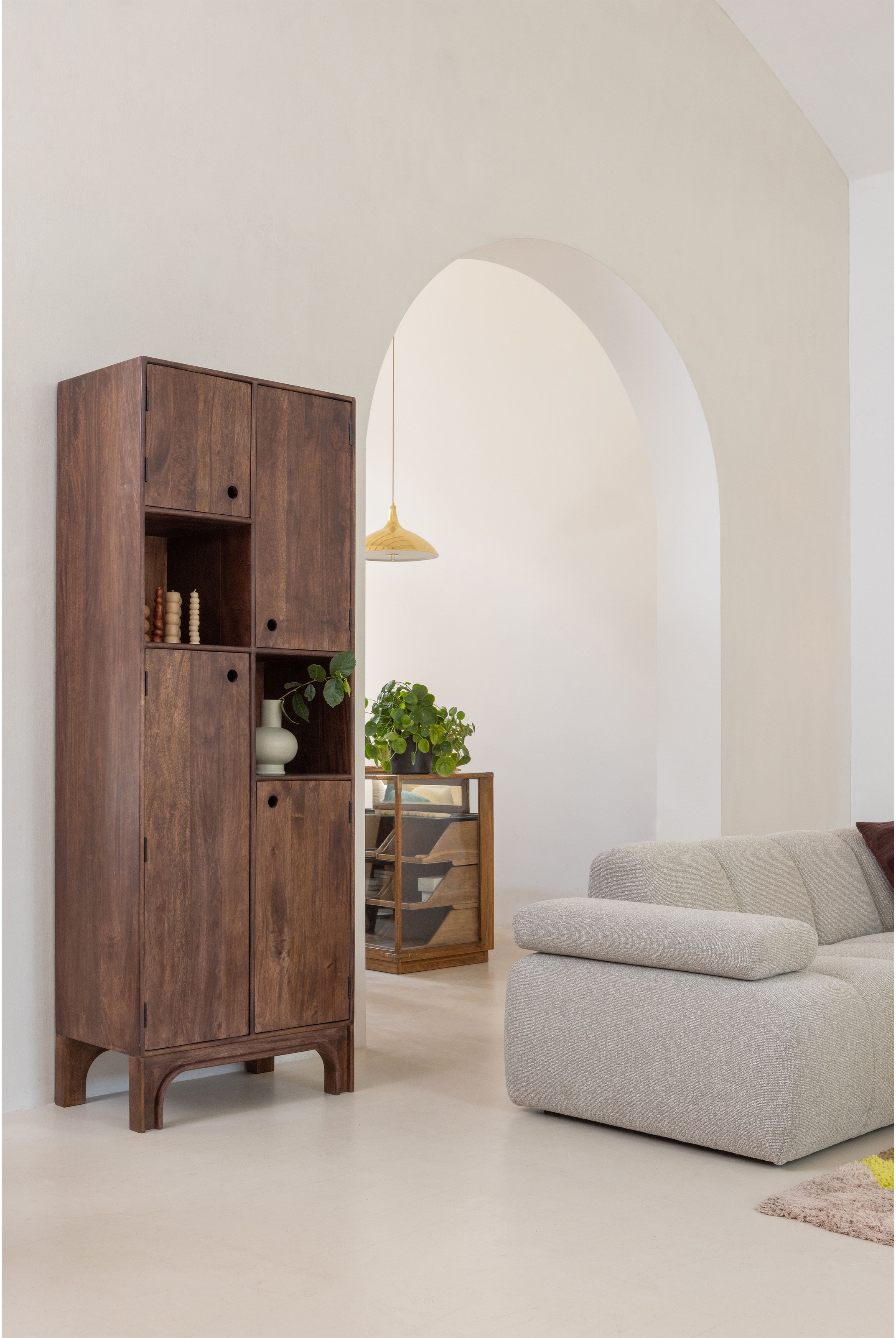 WOOOD Mehrzweckschrank »WOOOD STAES STAUSCHRANK MANGO HOLZ WALNUSS« schmaler Hochschrank aus Eichenmelamin, modernes Design, viel Stauraum