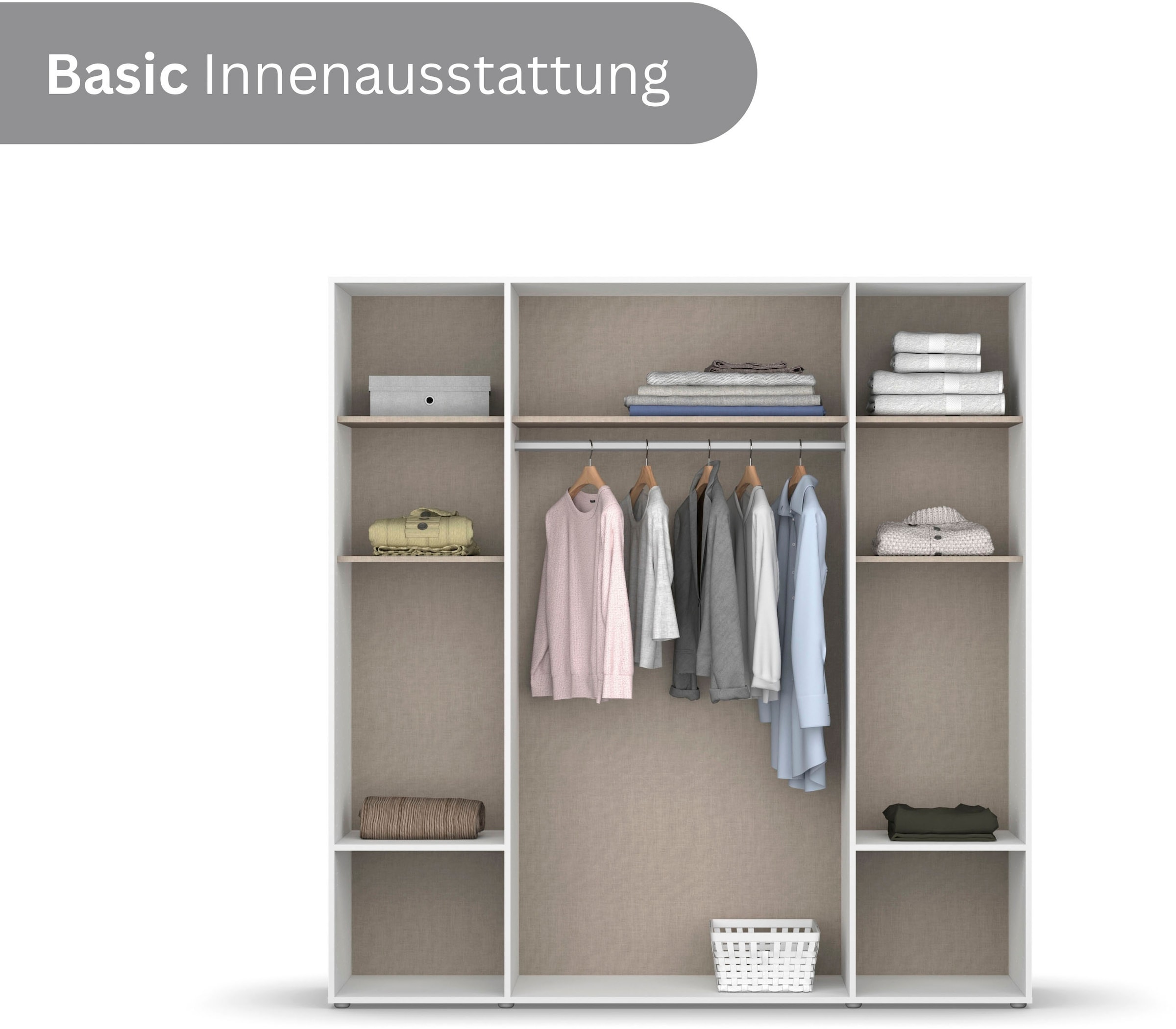 rauch Drehtürenschrank »Kleiderschrank Schrank Garderobe Wäscheschrank NAGATA viel Stauraum«, (in 3 verschiedenen Ausstattungen BASIC/CLASSIC/PREMIUM), mit Schubladen sowie Stangengriffen TOPSELLER MADE IN GERMANY