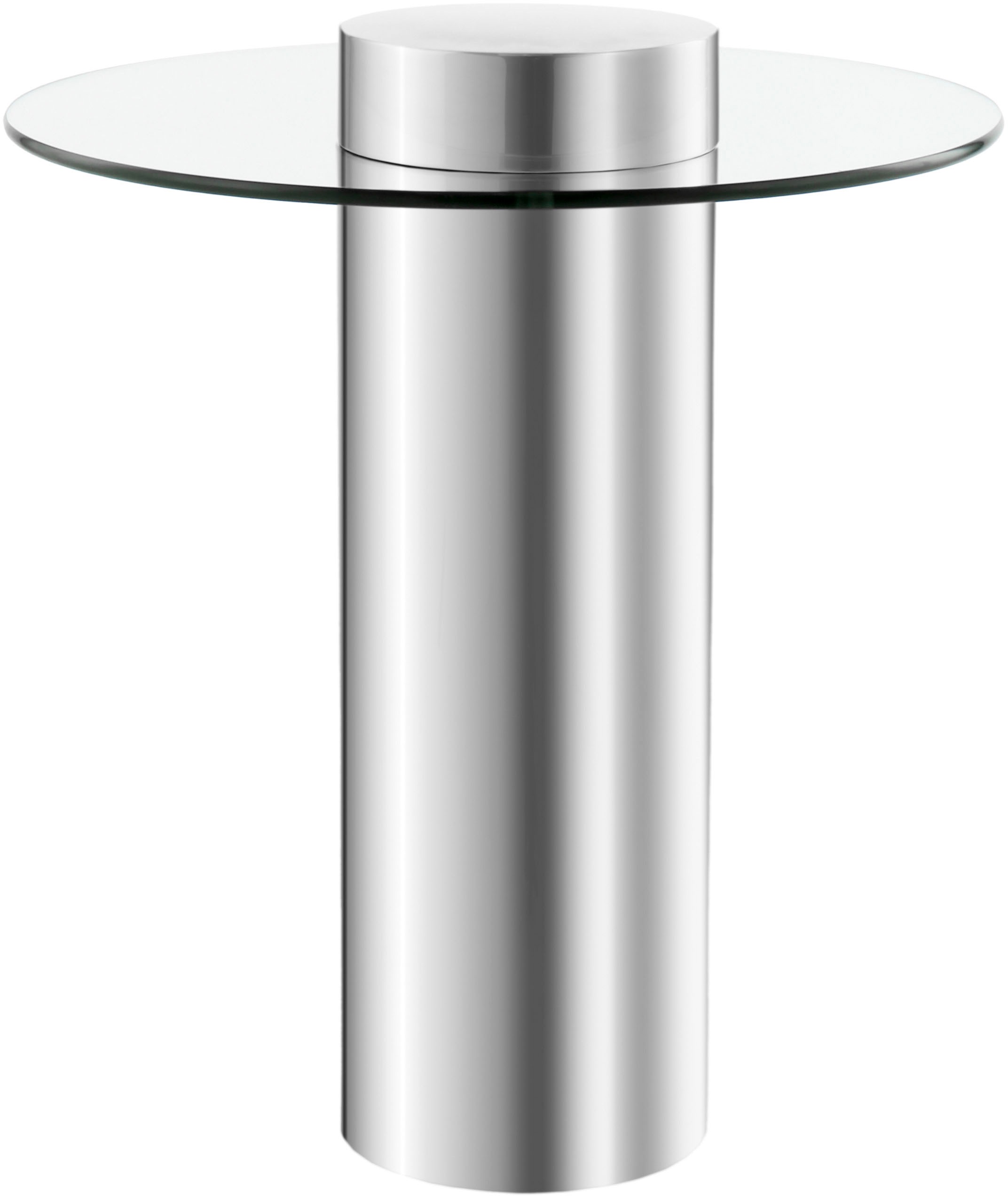 Kayoom Beistelltisch »Ontario 125, Runde Glasplatte aus Sicherheitsglas, 100% Edelstahl«, (1 St.), Minimalistisches Design, Säulengestell, pflegeleicht