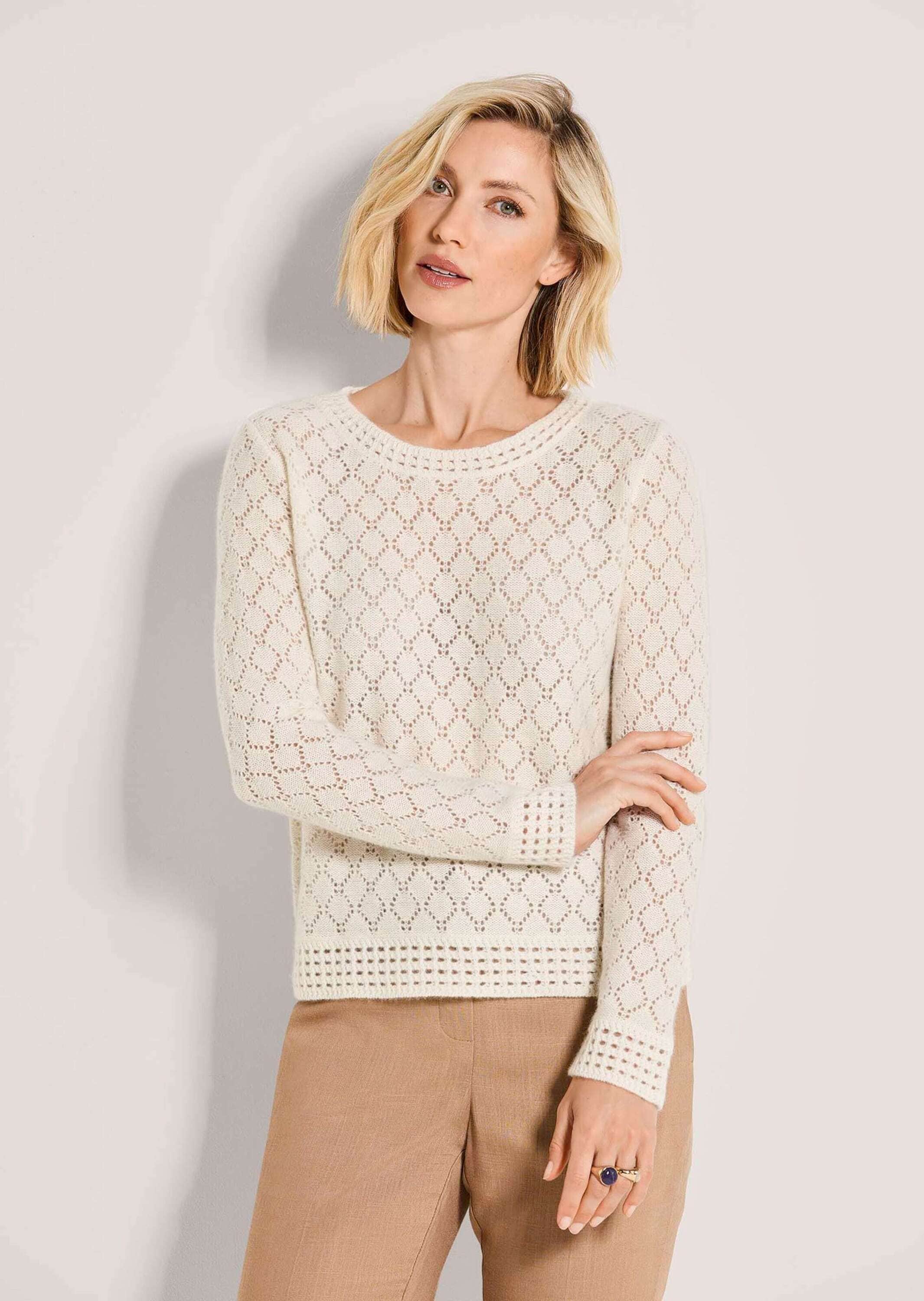 MADELEINE Longpullover »Kaschmirpullover Sommerpulli mit Ajourmuster« Gehäkelte Zopfdetails