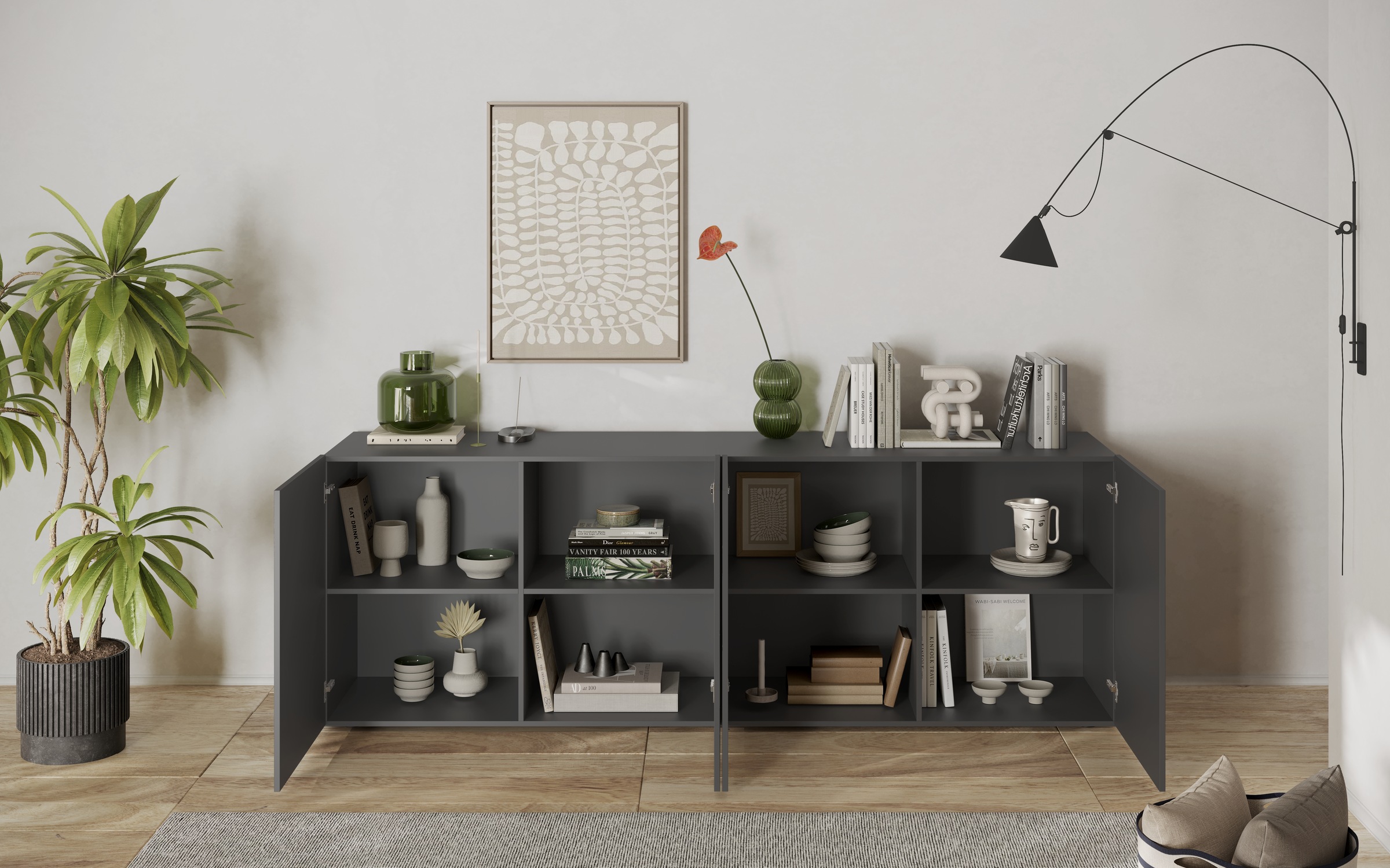 INOSIGN Sideboard »Snake Breite 241 cm, moderne Kommode mit 4 Türen«, Anrichte mit viel Stauraum, Front mit besonderem Siebdruck