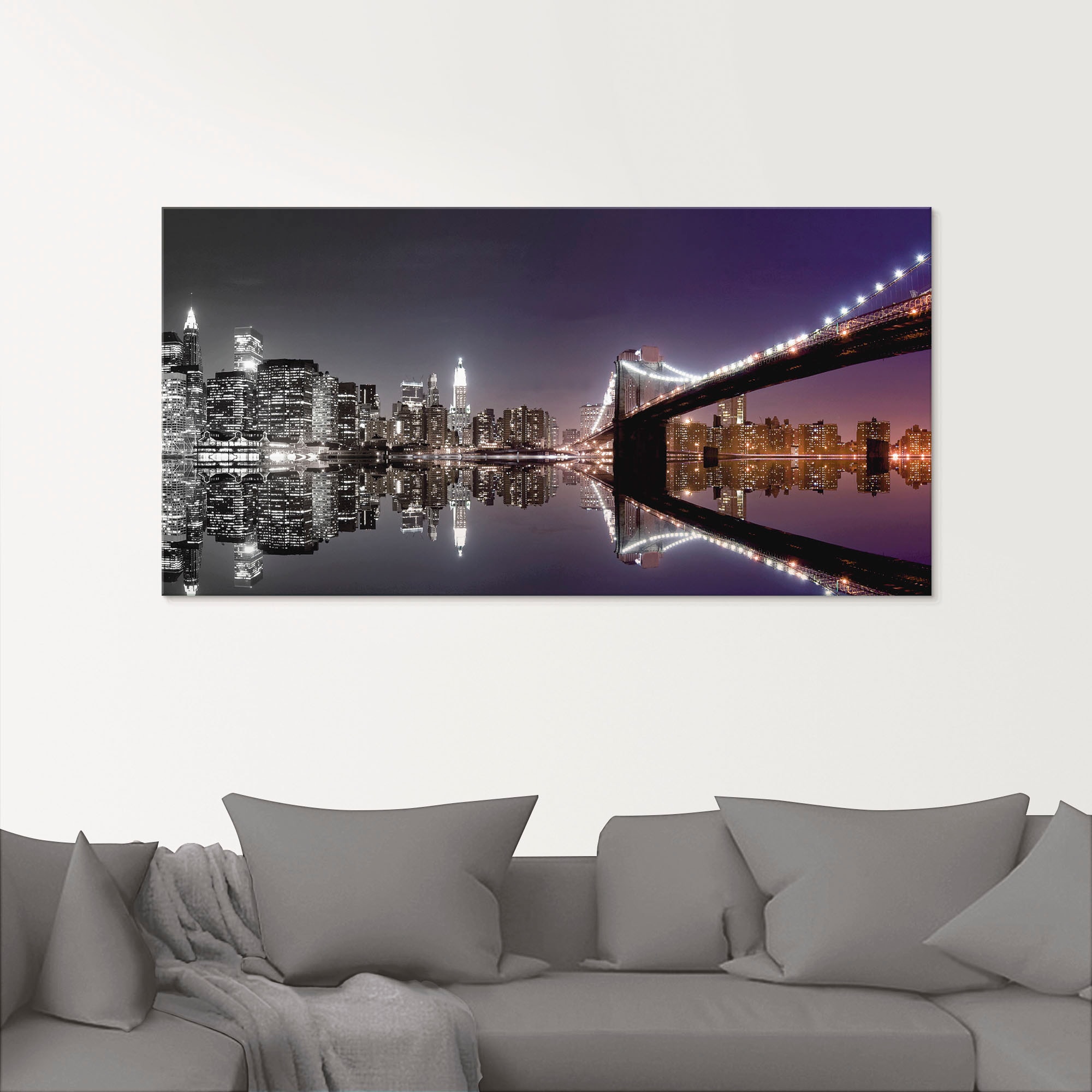 Artland Glasbild »New York Skyline nächtliche Reflektion«, Amerika, (1 St.), in verschiedenen Größen