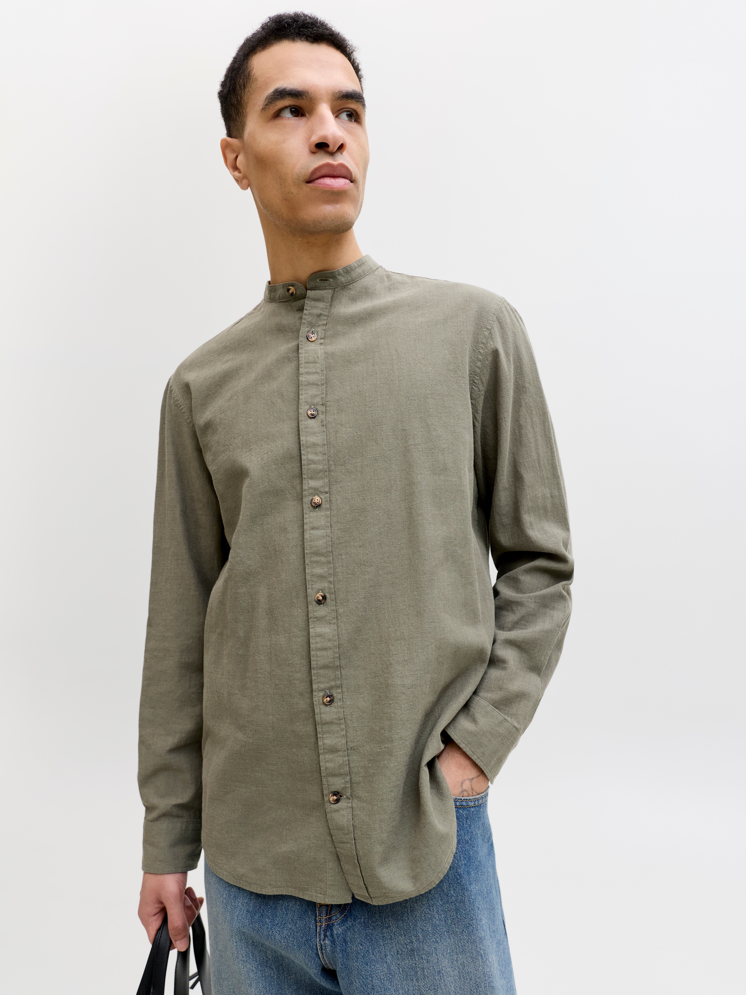 Jack & Jones Langarmhemd »JJESUMMER LINEN BLEND BAND SHIRT L/S SN« Baumwollmischung, regular fit