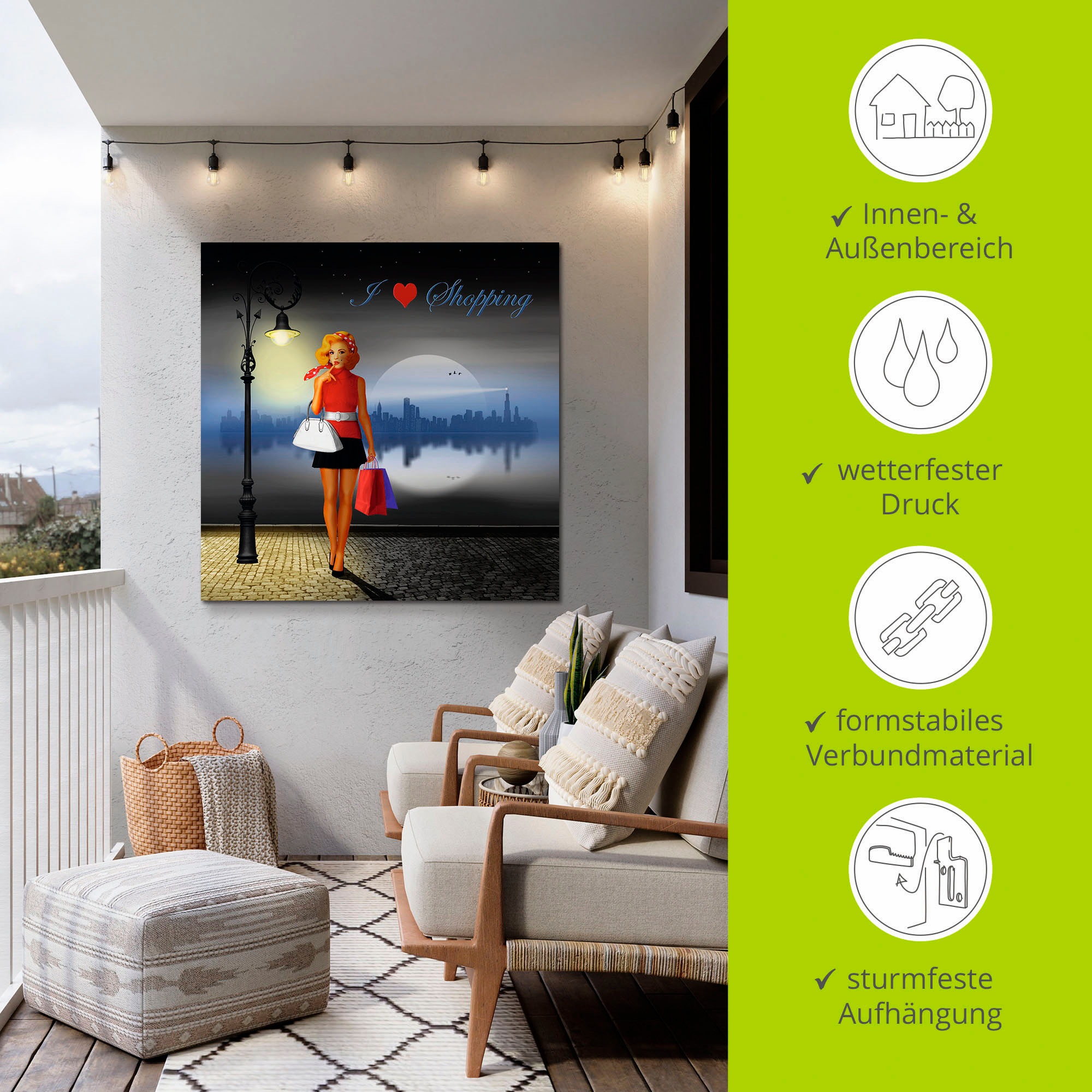 Artland Wandbild »Ich liebe Einkaufen« Mode 1 Stk. tlg. für Innen- und Außenbereich geeignet, Outdoorbild