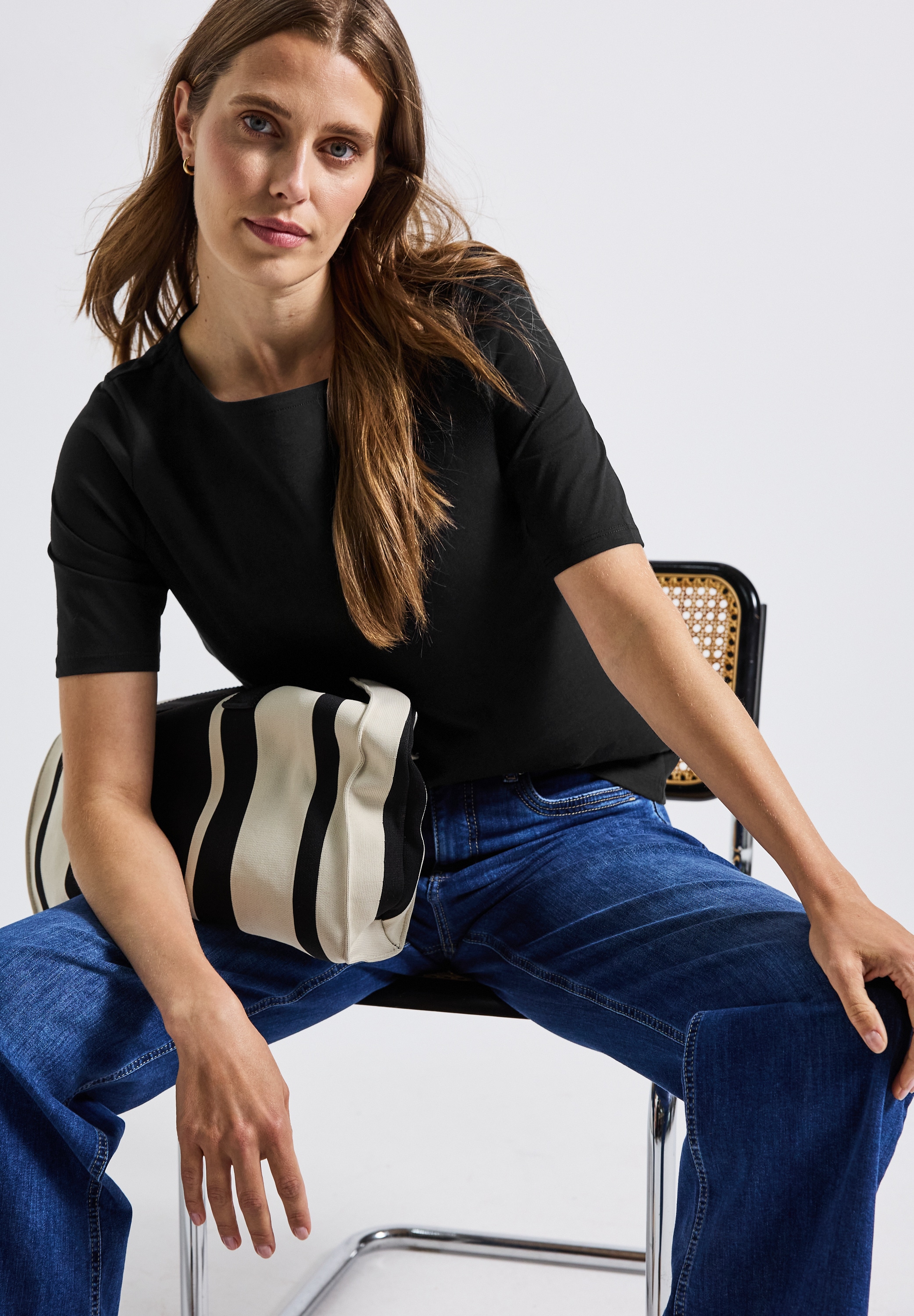 STREET ONE T-Shirt, U-Boot Ausschnitt, Basic