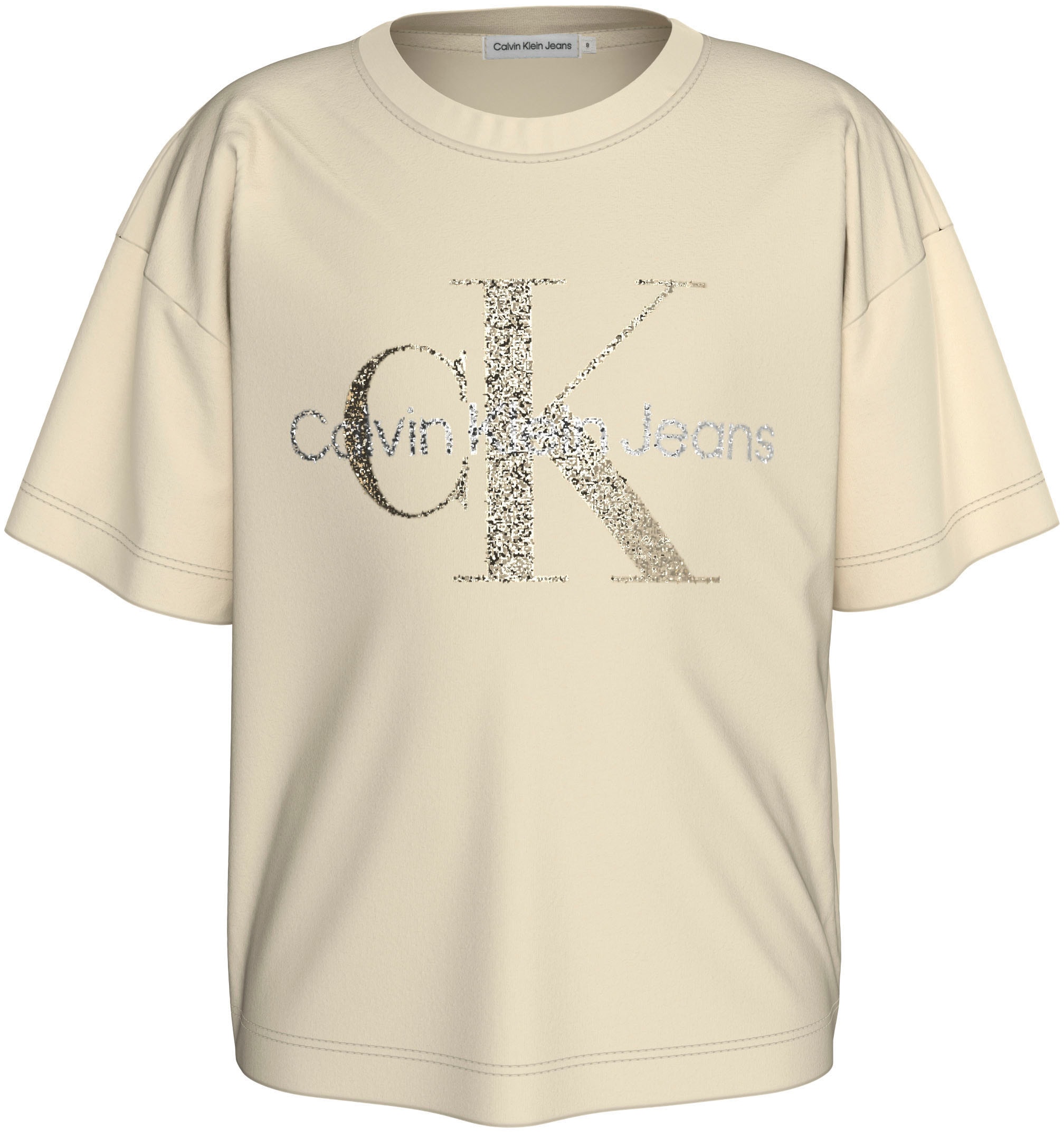 Calvin Klein Jeans T-Shirt »GLITTER MONOGRAM BOXY SS T-SHIRT«, für Kinder bis 16 Jahre mit glitzerndem Markenlabel